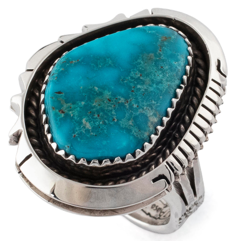 Joe Piaso Jr. Navajo King Manassa Turquoise USA Native American Made 925  Sterling Silver Ring