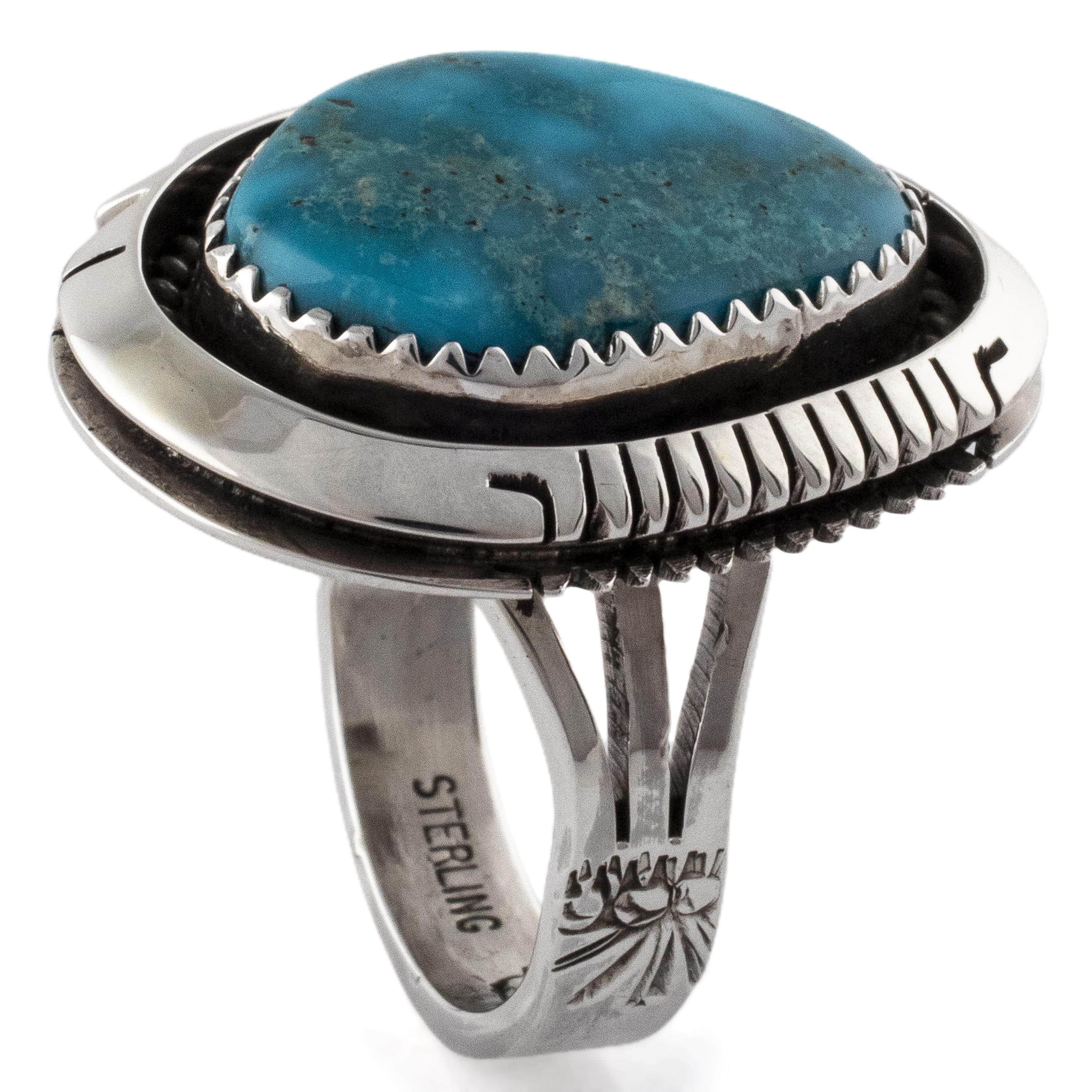 Kalifano Native American Jewelry 8.5 Joe Piaso Jr. Navajo King Manassa Turquoise USA Native American Made 925 Sterling Silver Ring NAR700.020.85