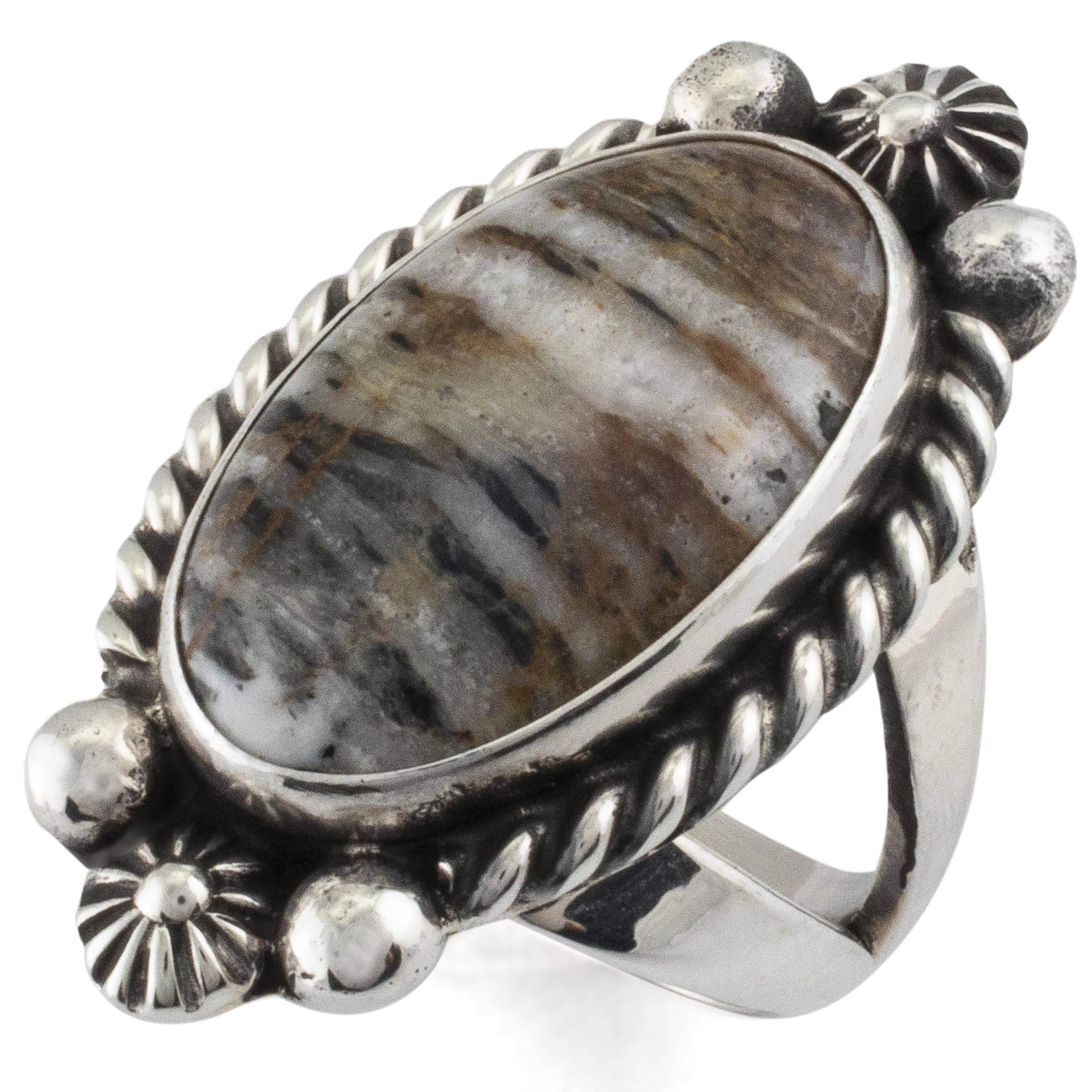 Kalifano Native American Jewelry 8 Eddie Secatero Navajo White Buffalo Turquoise USA Native American Made 925 Sterling Silver Ring NAR800.028.8