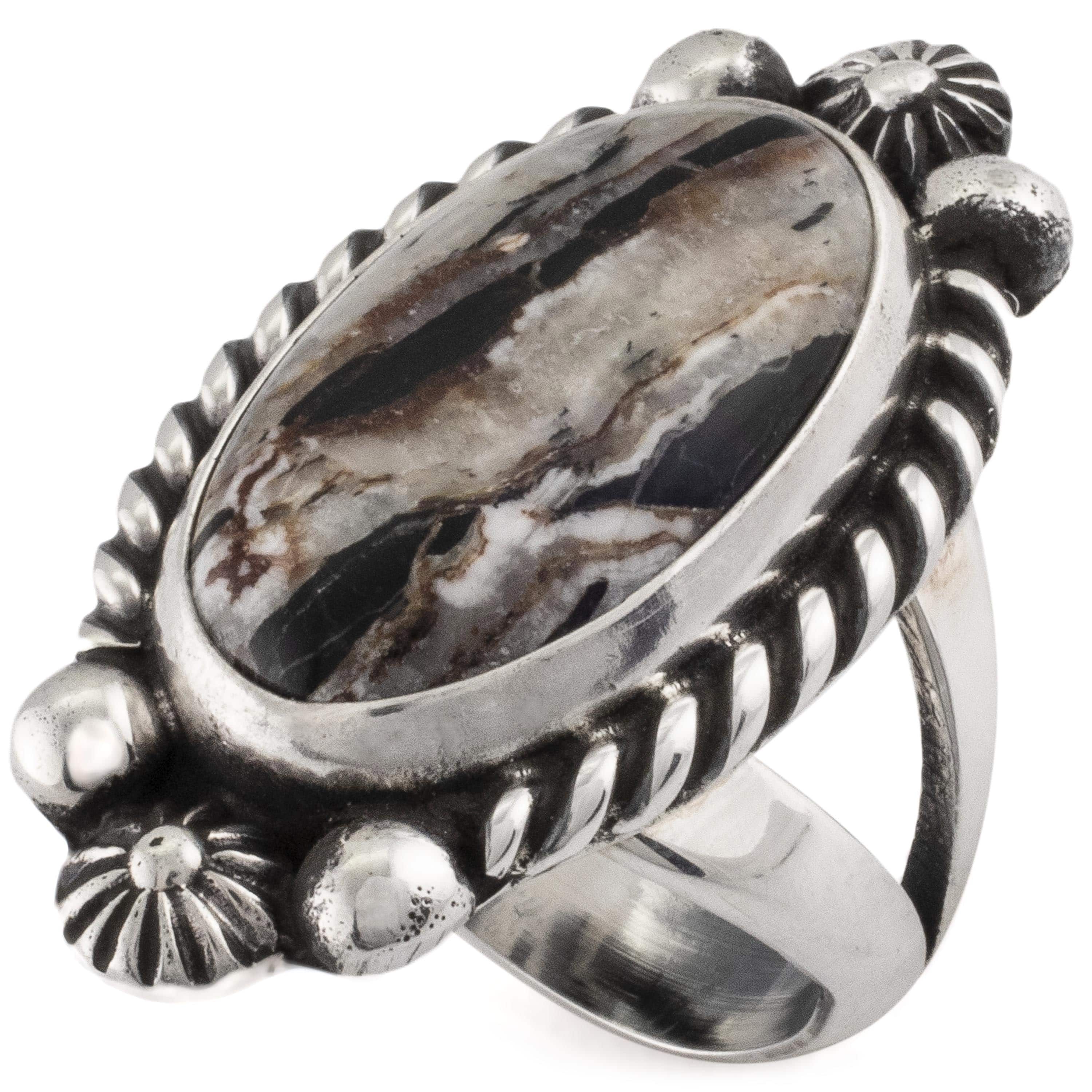 Kalifano Native American Jewelry 8 Eddie Secatero Navajo White Buffalo Turquoise USA Native American Made 925 Sterling Silver Ring NAR800.029.8