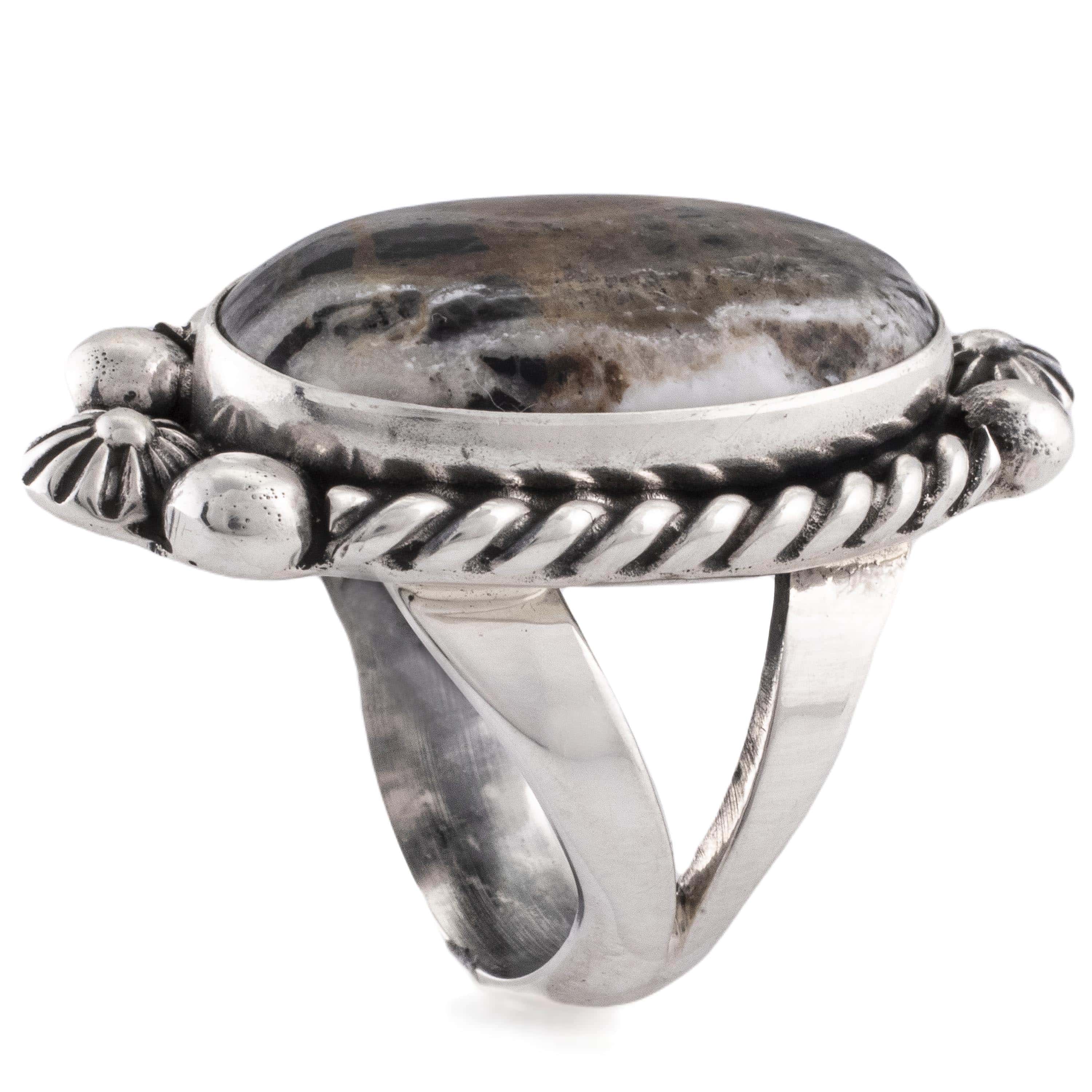 Kalifano Native American Jewelry 8 Eddie Secatero Navajo White Buffalo Turquoise USA Native American Made 925 Sterling Silver Ring NAR800.030.8