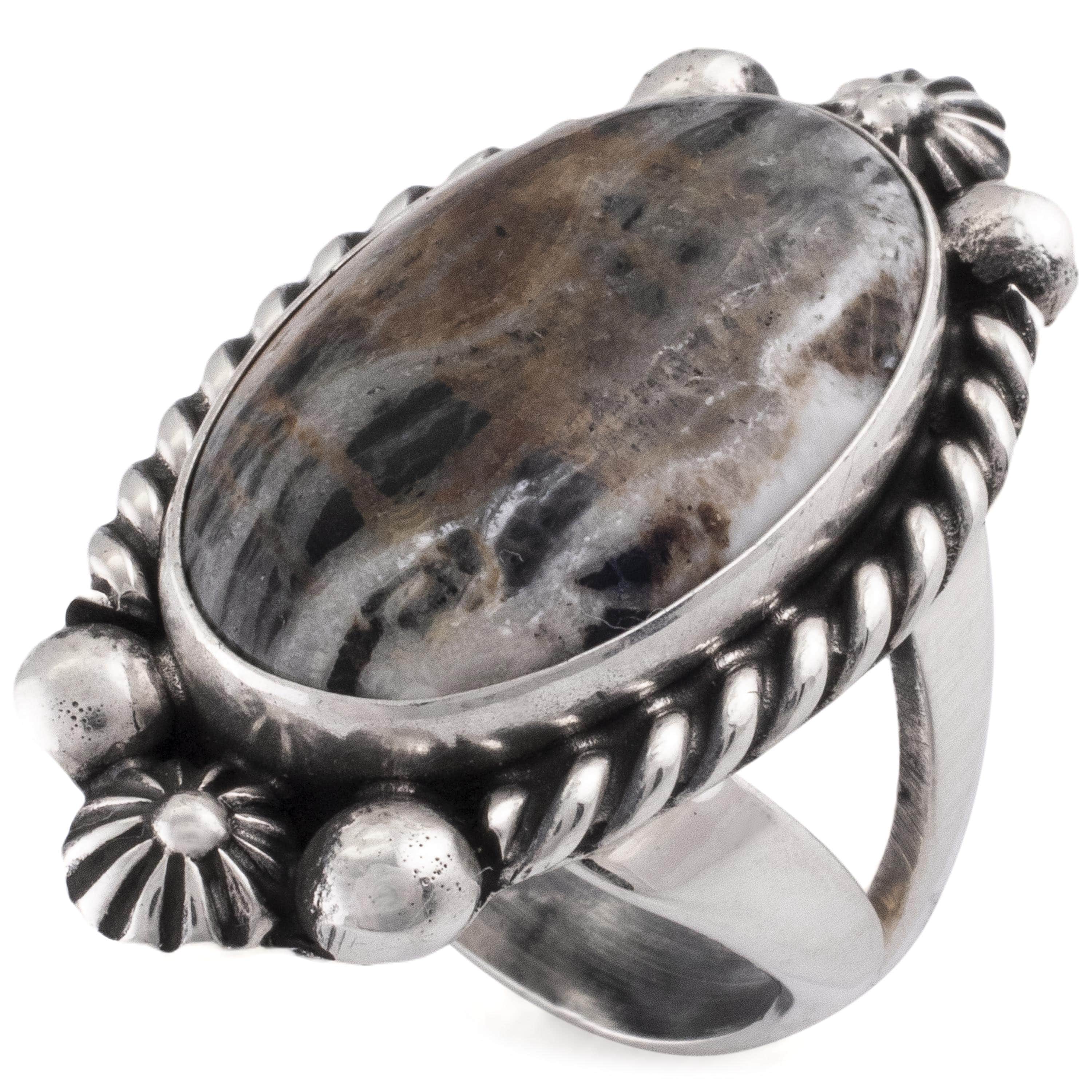 Kalifano Native American Jewelry 8 Eddie Secatero Navajo White Buffalo Turquoise USA Native American Made 925 Sterling Silver Ring NAR800.030.8