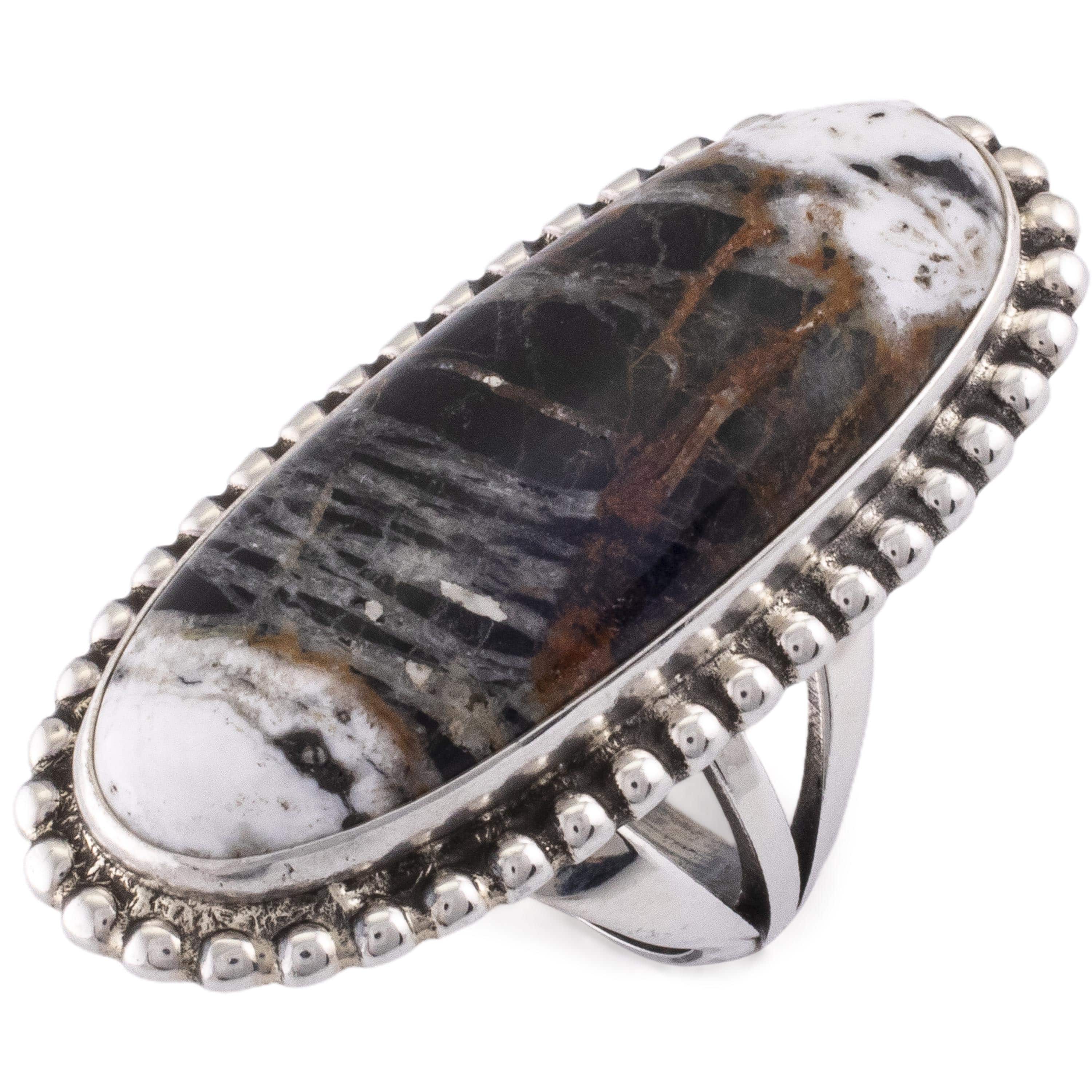 Kalifano Native American Jewelry 8 Eddie Secatero Navajo White Buffalo Turquoise USA Native American Made 925 Sterling Silver Ring NAR900.025.8