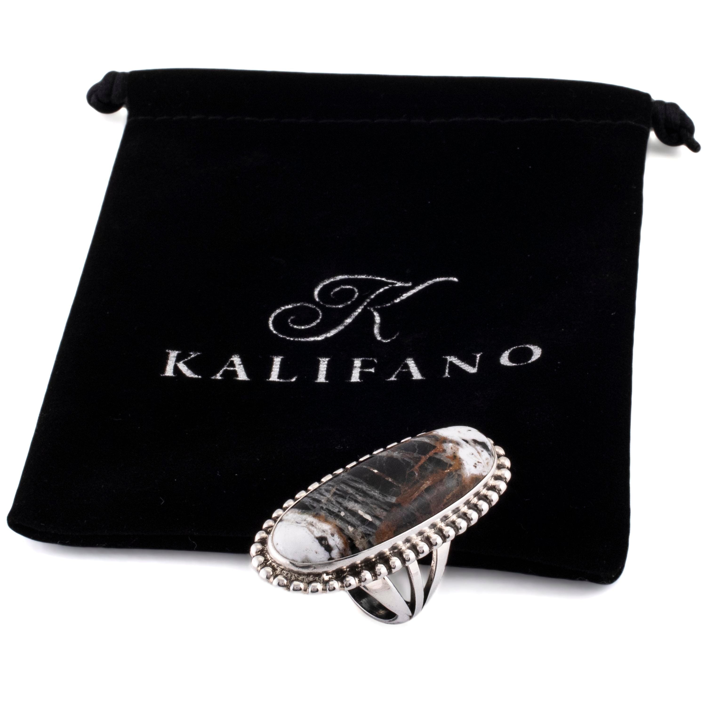 Kalifano Native American Jewelry 8 Eddie Secatero Navajo White Buffalo Turquoise USA Native American Made 925 Sterling Silver Ring NAR900.025.8