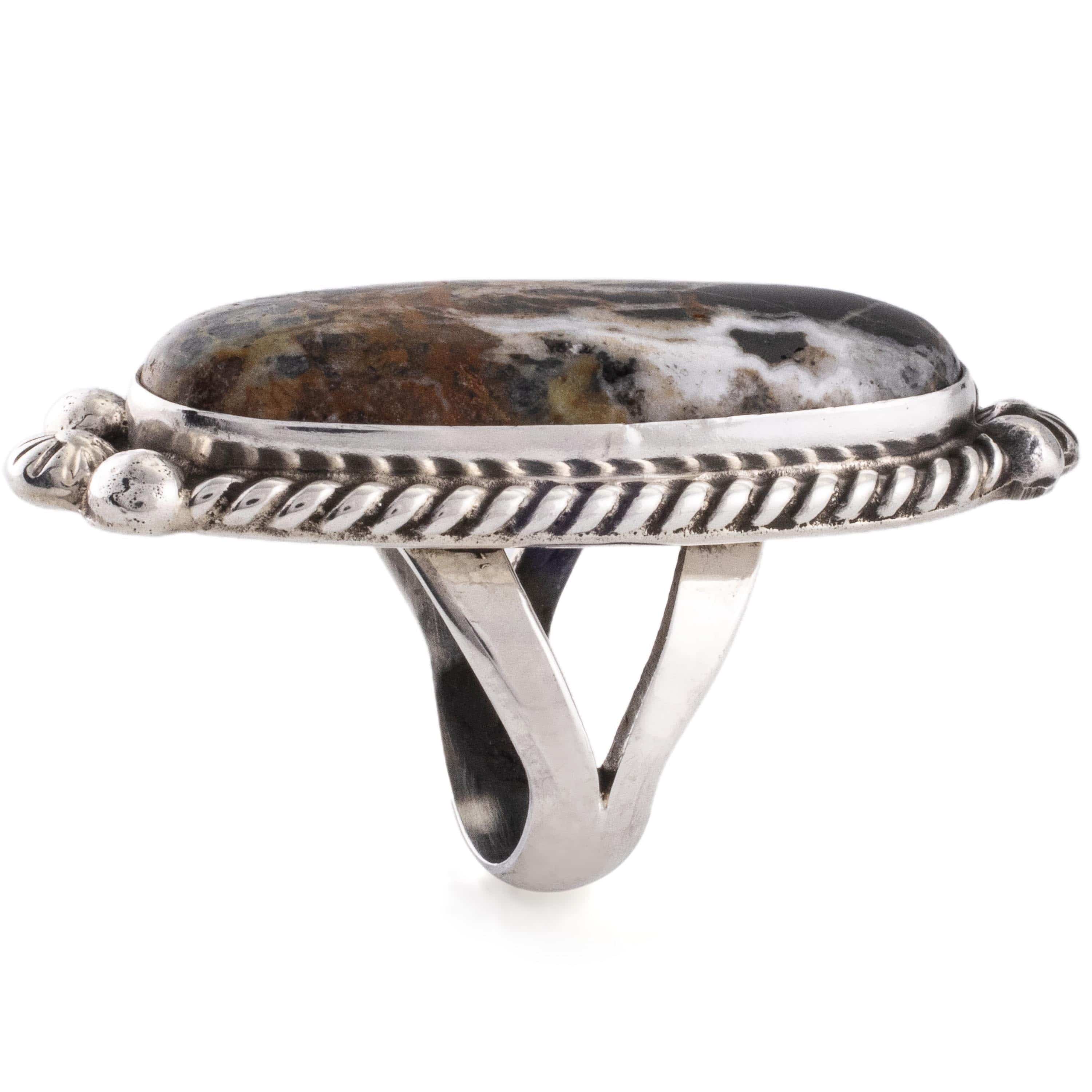 Kalifano Native American Jewelry 8 Eddie Secatero White Buffalo USA Native American Made 925 Sterling Silver Ring NAR1000.018.8