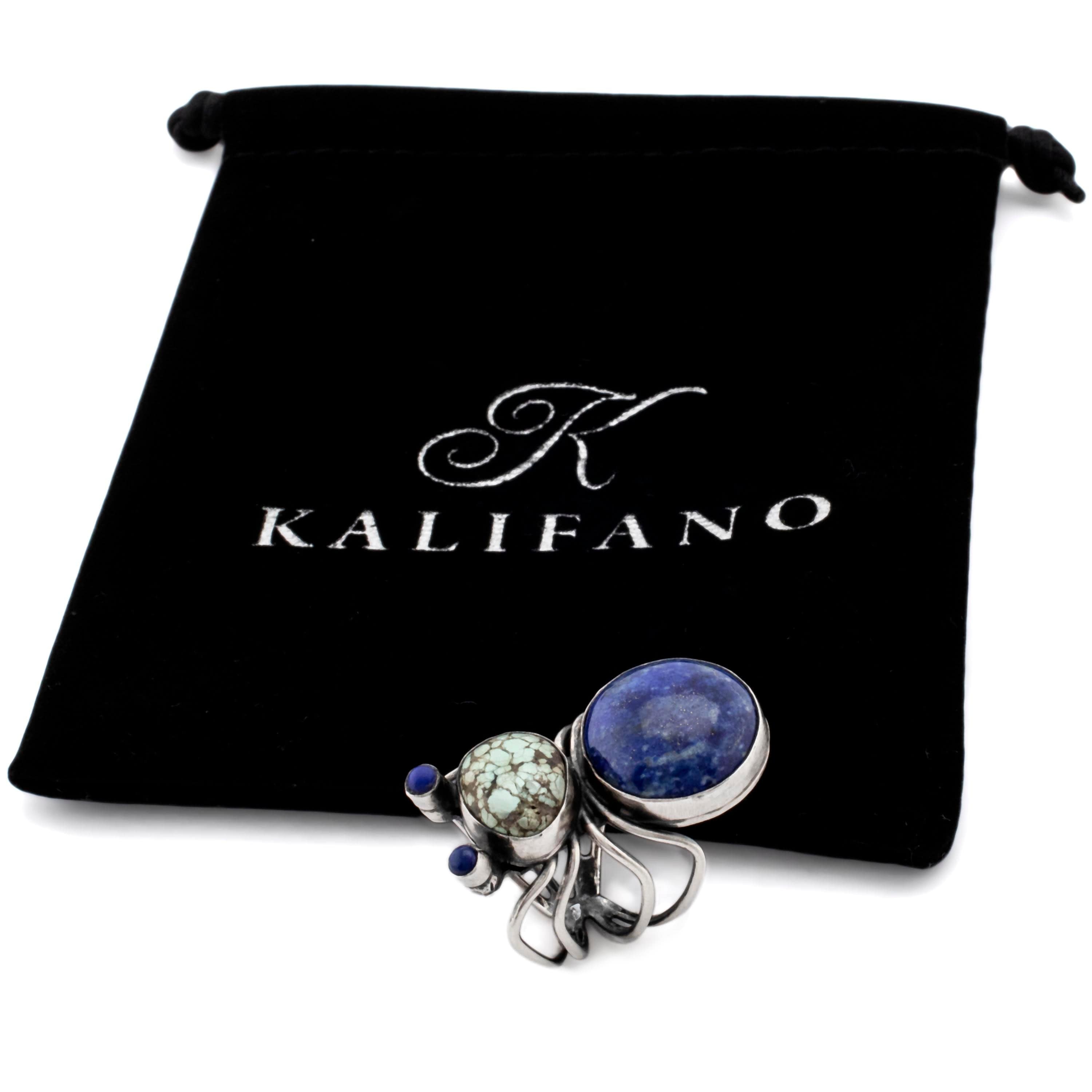 Kalifano Native American Jewelry 8 Herbert Ration Carico Lake and Lapis Spider USA Native American Made 925 Sterling Silver Ring NAR2400.004.8