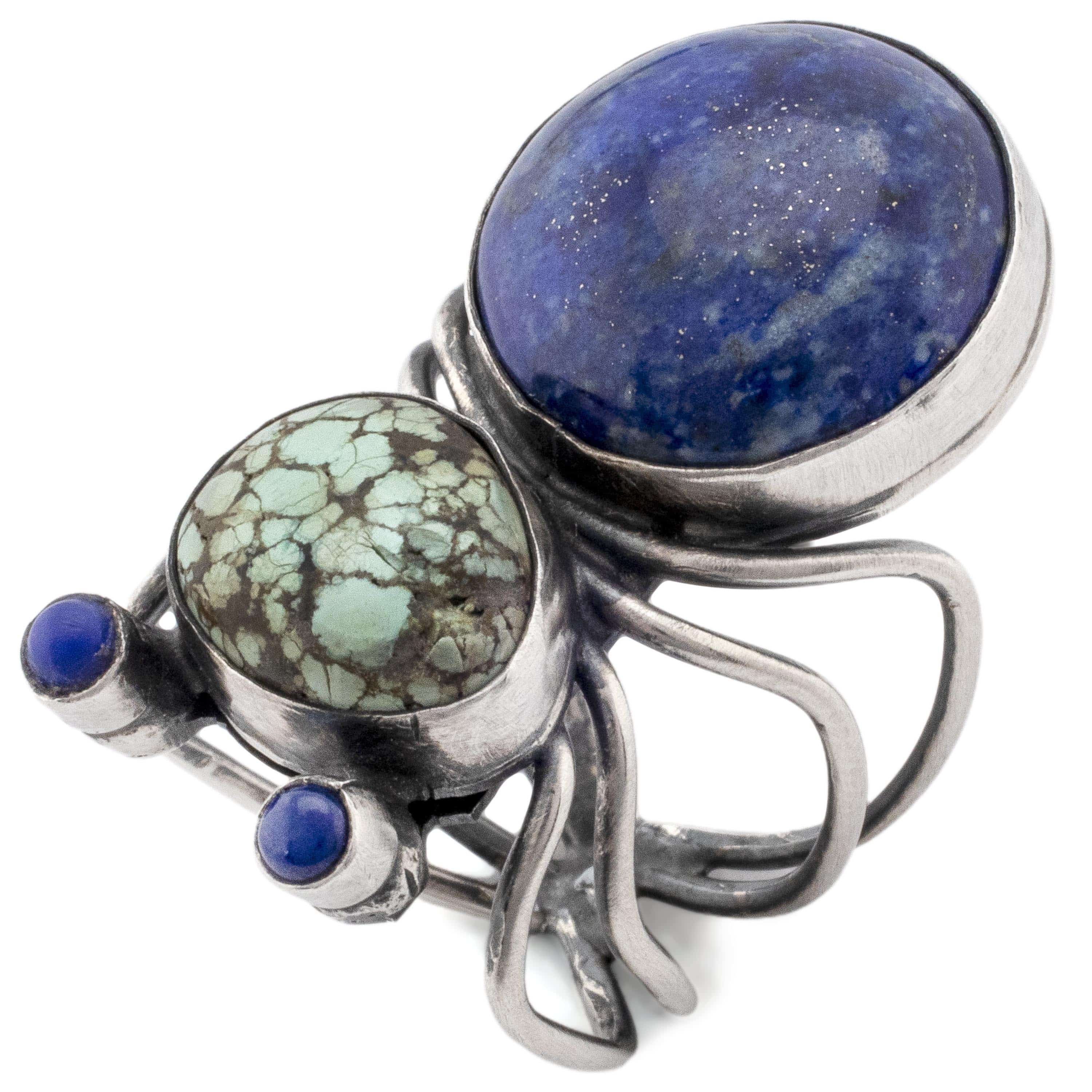 Kalifano Native American Jewelry 8 Herbert Ration Carico Lake and Lapis Spider USA Native American Made 925 Sterling Silver Ring NAR2400.004.8