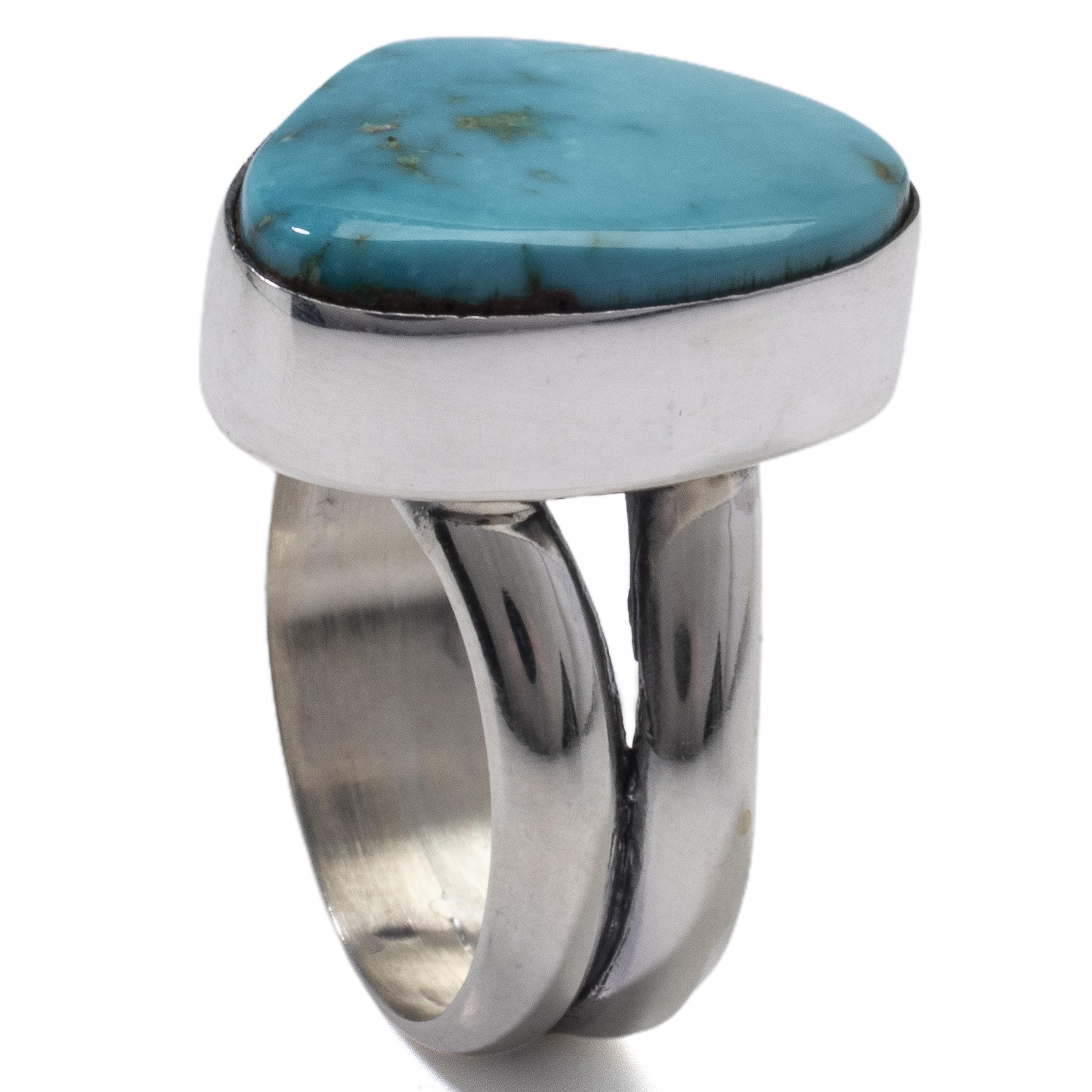 Kalifano Native American Jewelry 8 King Manassa Turquoise USA Handmade 925 Sterling Silver Ring NAR400.070.8