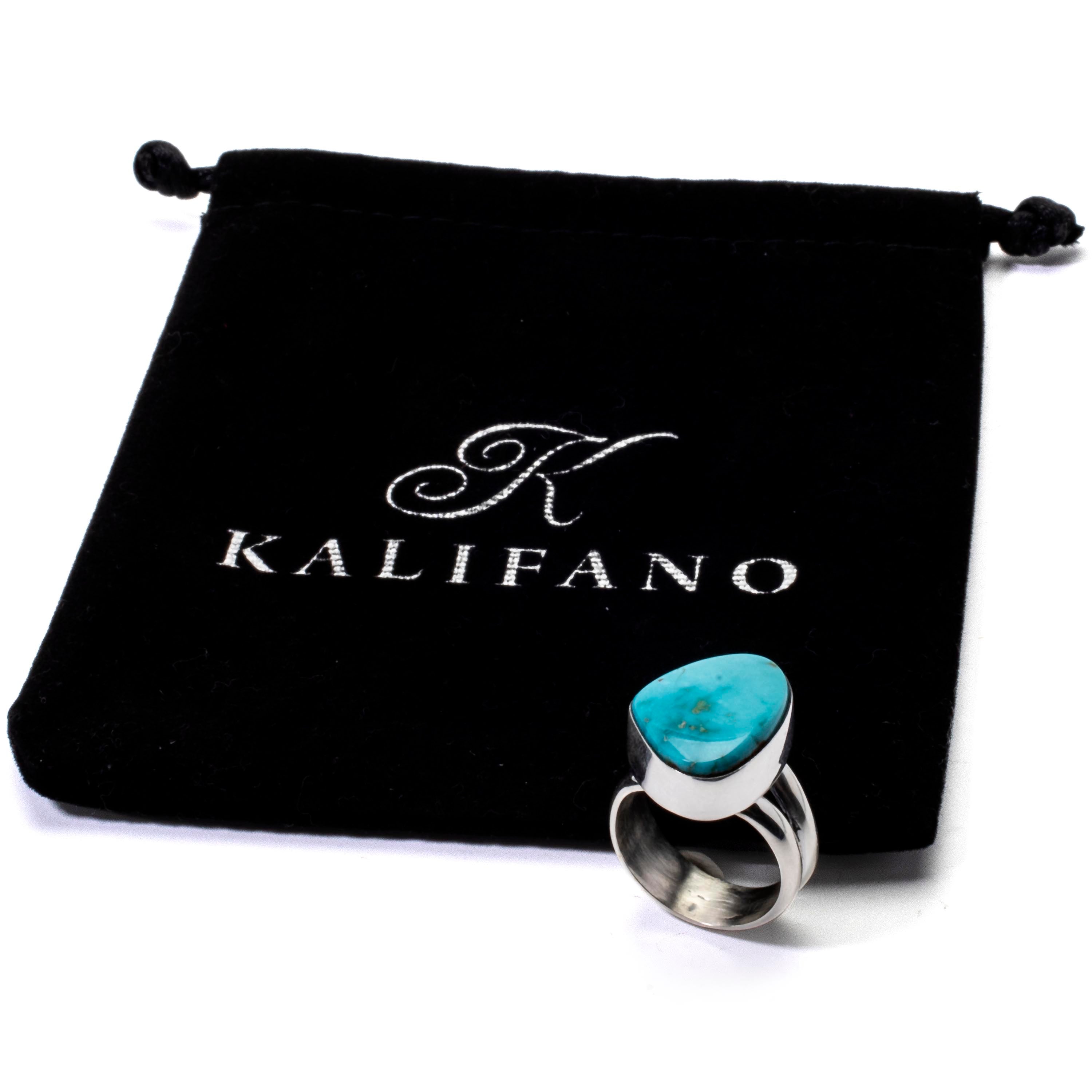 Kalifano Native American Jewelry 8 King Manassa Turquoise USA Handmade 925 Sterling Silver Ring NAR400.070.8