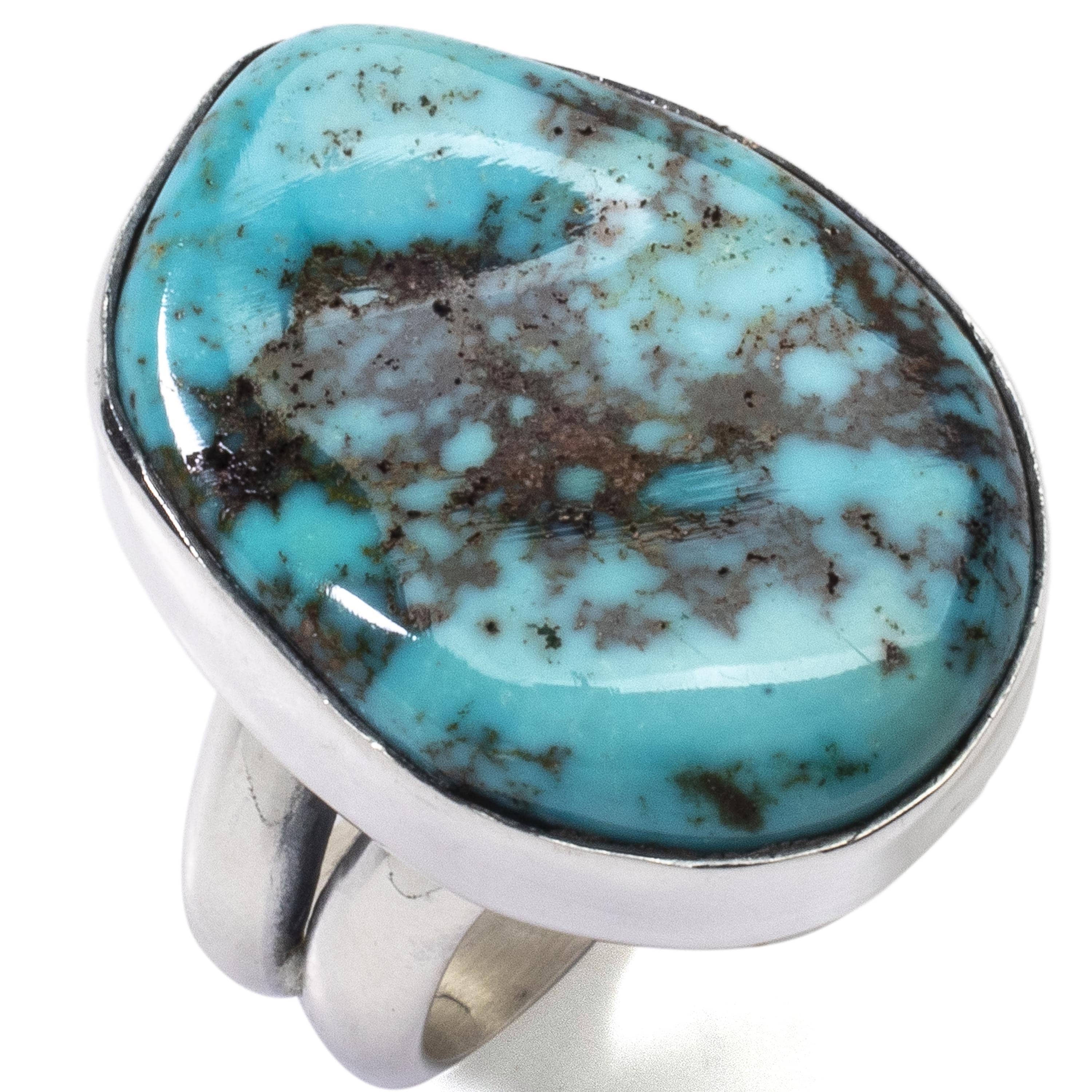 Kalifano Native American Jewelry 8 King Manassa Turquoise USA Handmade 925 Sterling Silver Ring NAR500.043.8