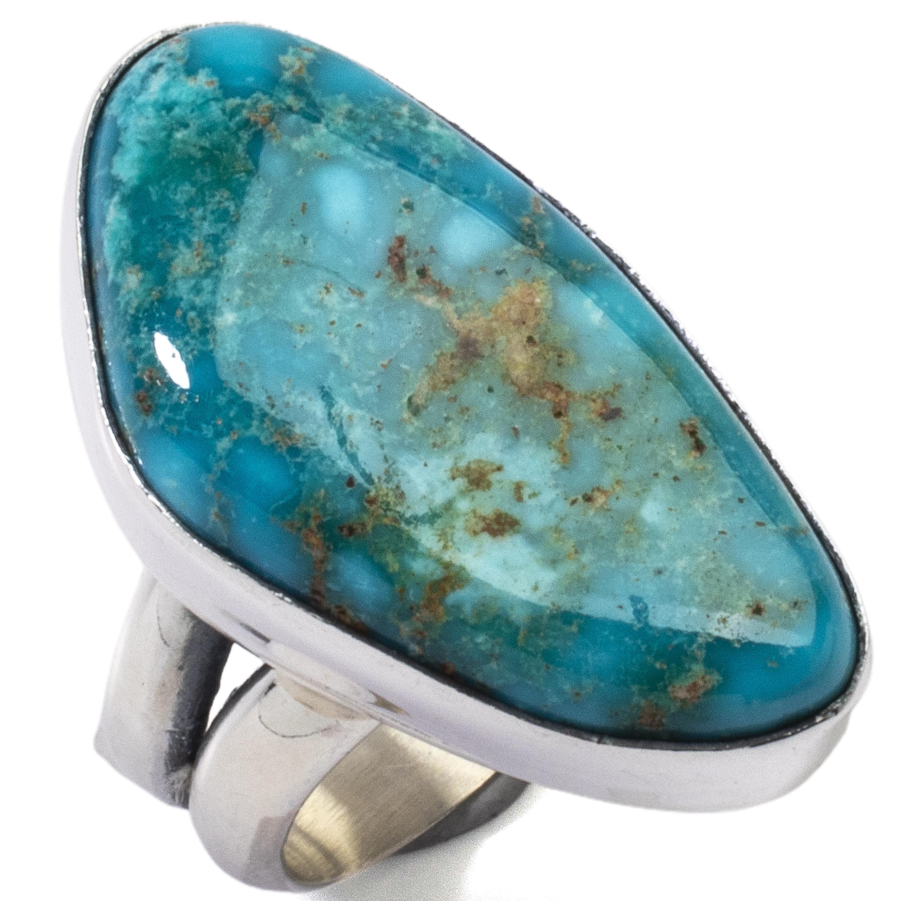 Kalifano Native American Jewelry 8 King Manassa Turquoise USA Handmade 925 Sterling Silver Ring NAR500.044.8