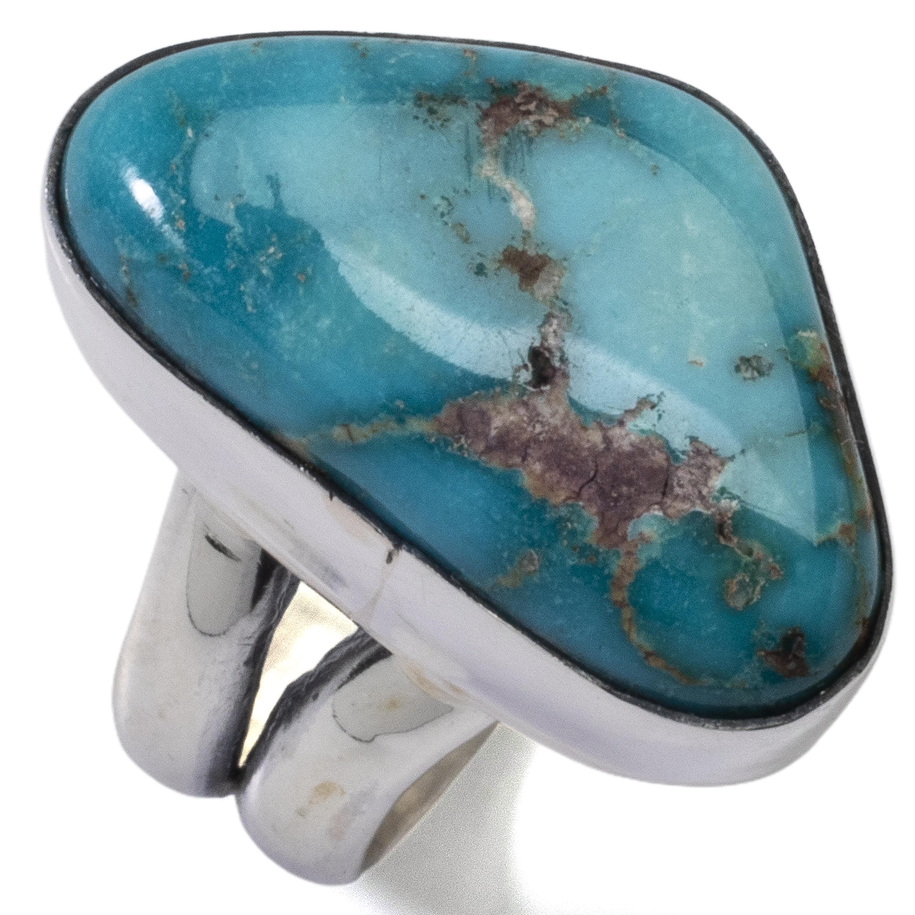 Kalifano Native American Jewelry 8 King Manassa Turquoise USA Handmade 925 Sterling Silver Ring NAR500.048.8