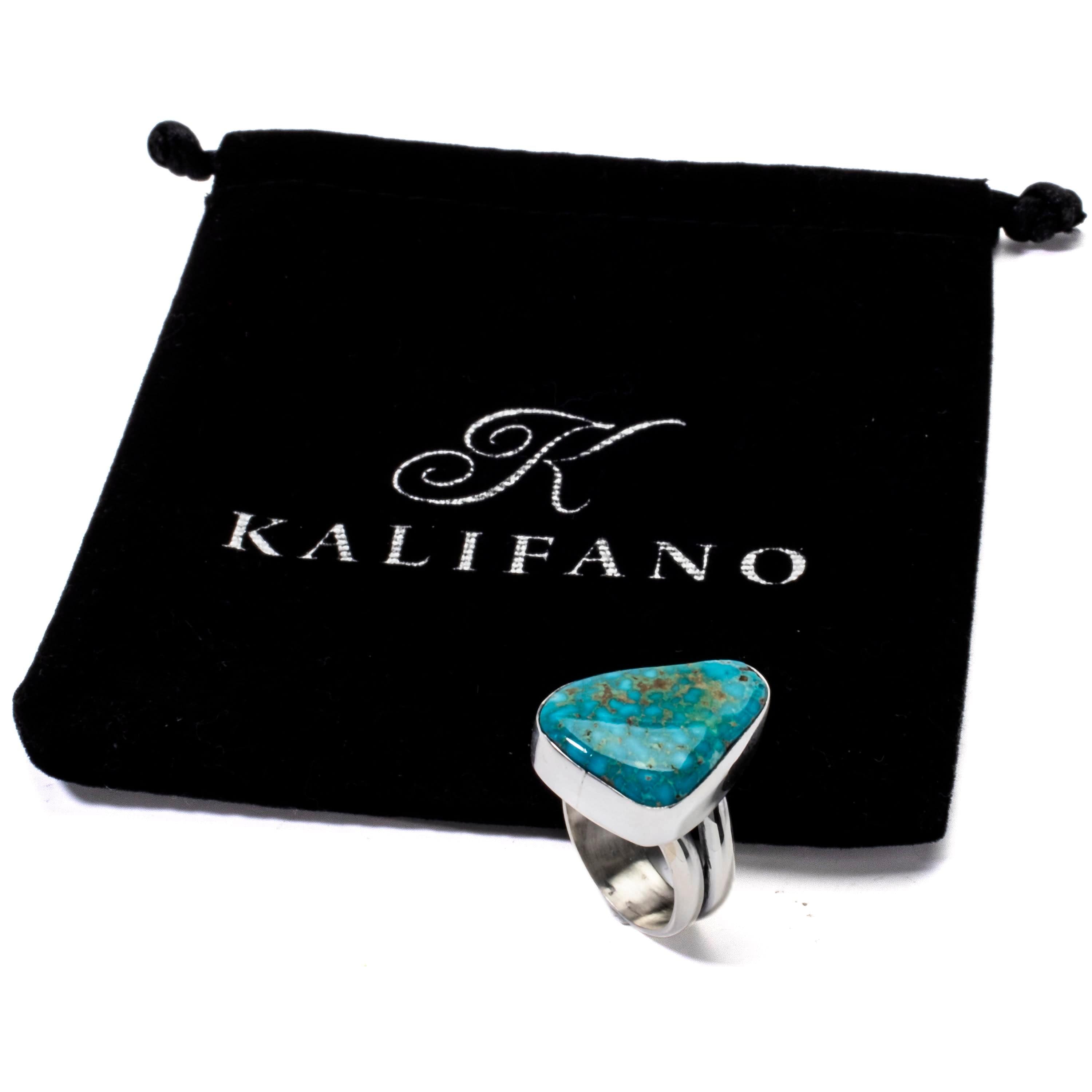 Kalifano Native American Jewelry 8 King Manassa Turquoise USA Handmade 925 Sterling Silver Ring NAR500.049.8