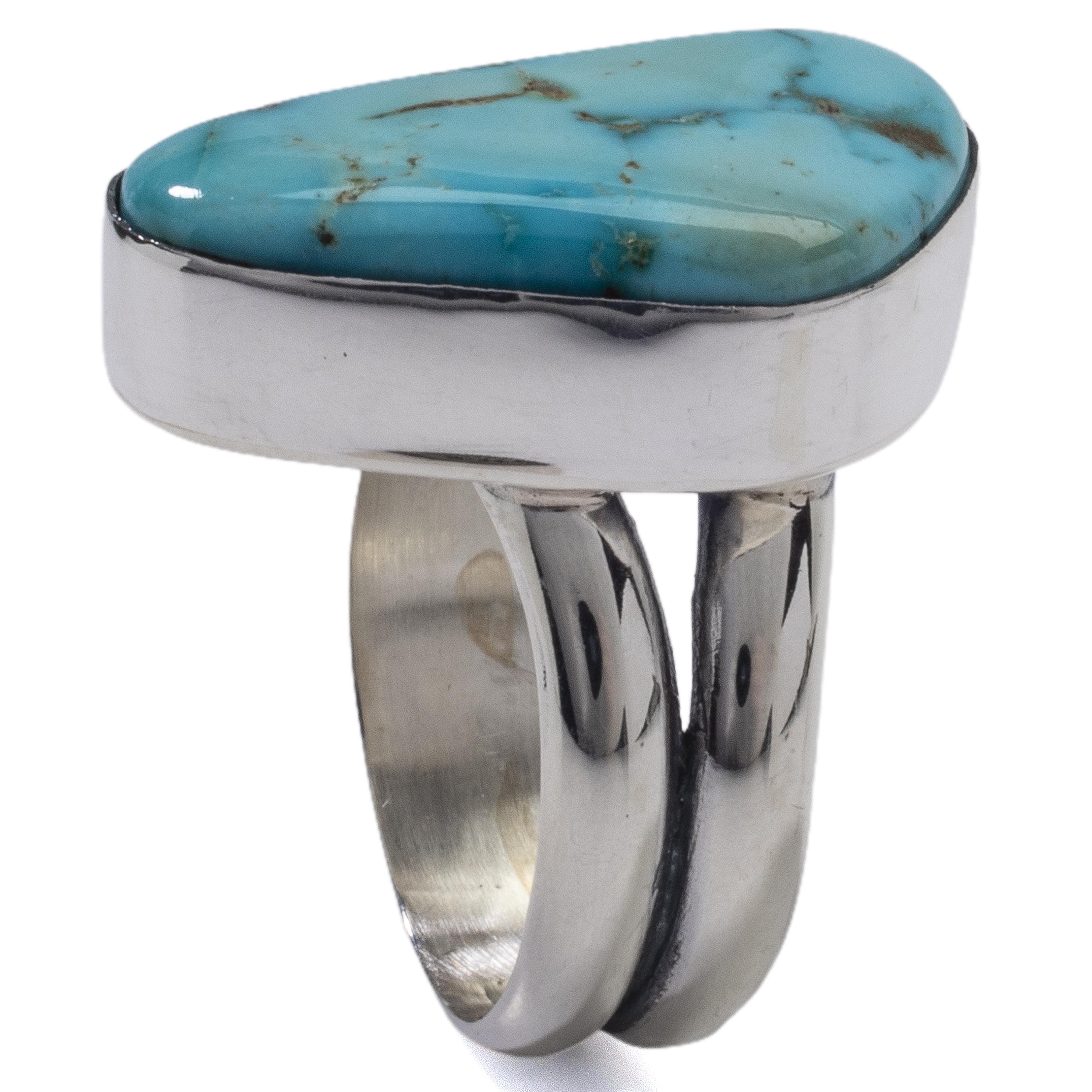 Kalifano Native American Jewelry 8 King Manassa Turquoise USA Handmade 925 Sterling Silver Ring NAR500.050.8