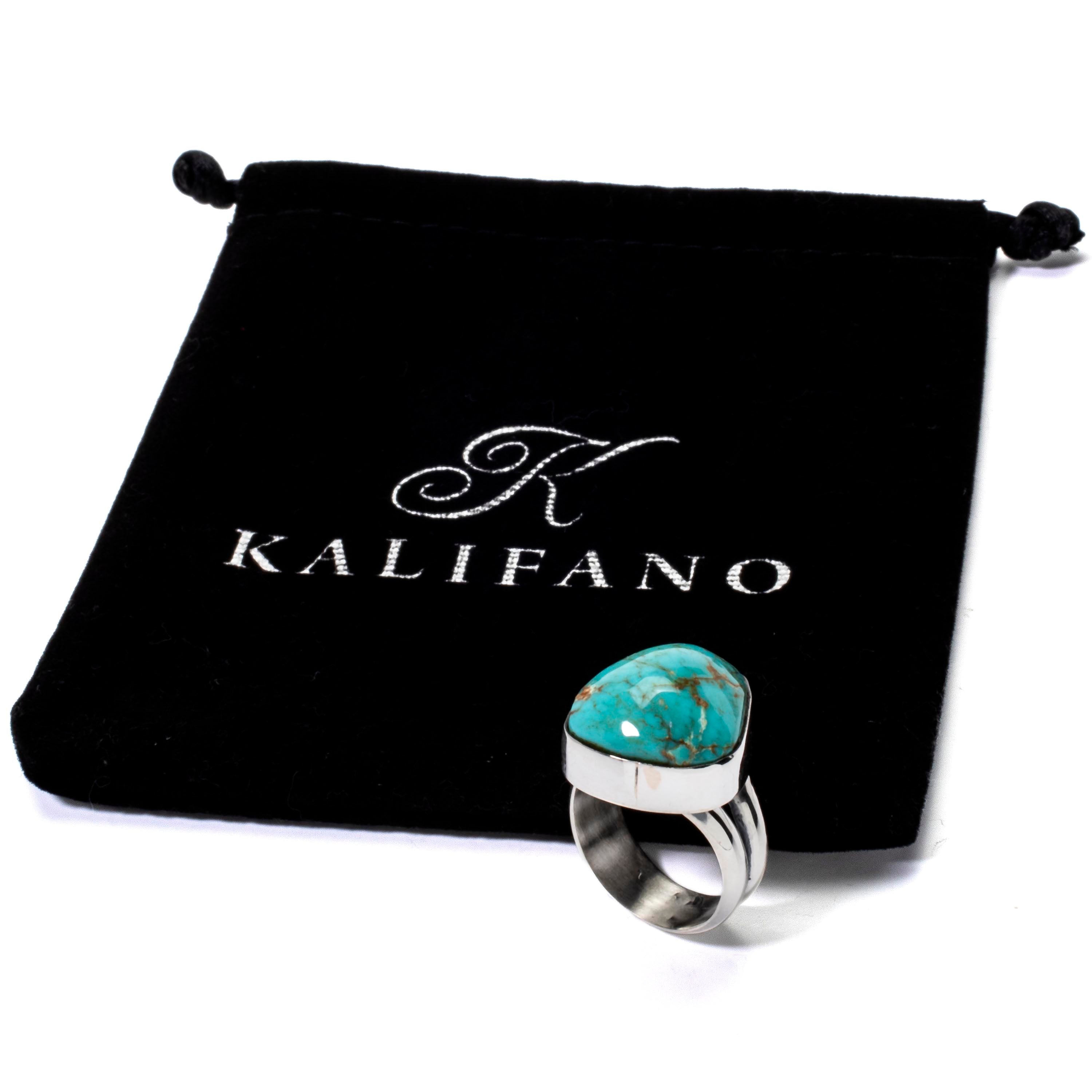 Kalifano Native American Jewelry 8 King Manassa Turquoise USA Handmade 925 Sterling Silver Ring NAR500.051.8