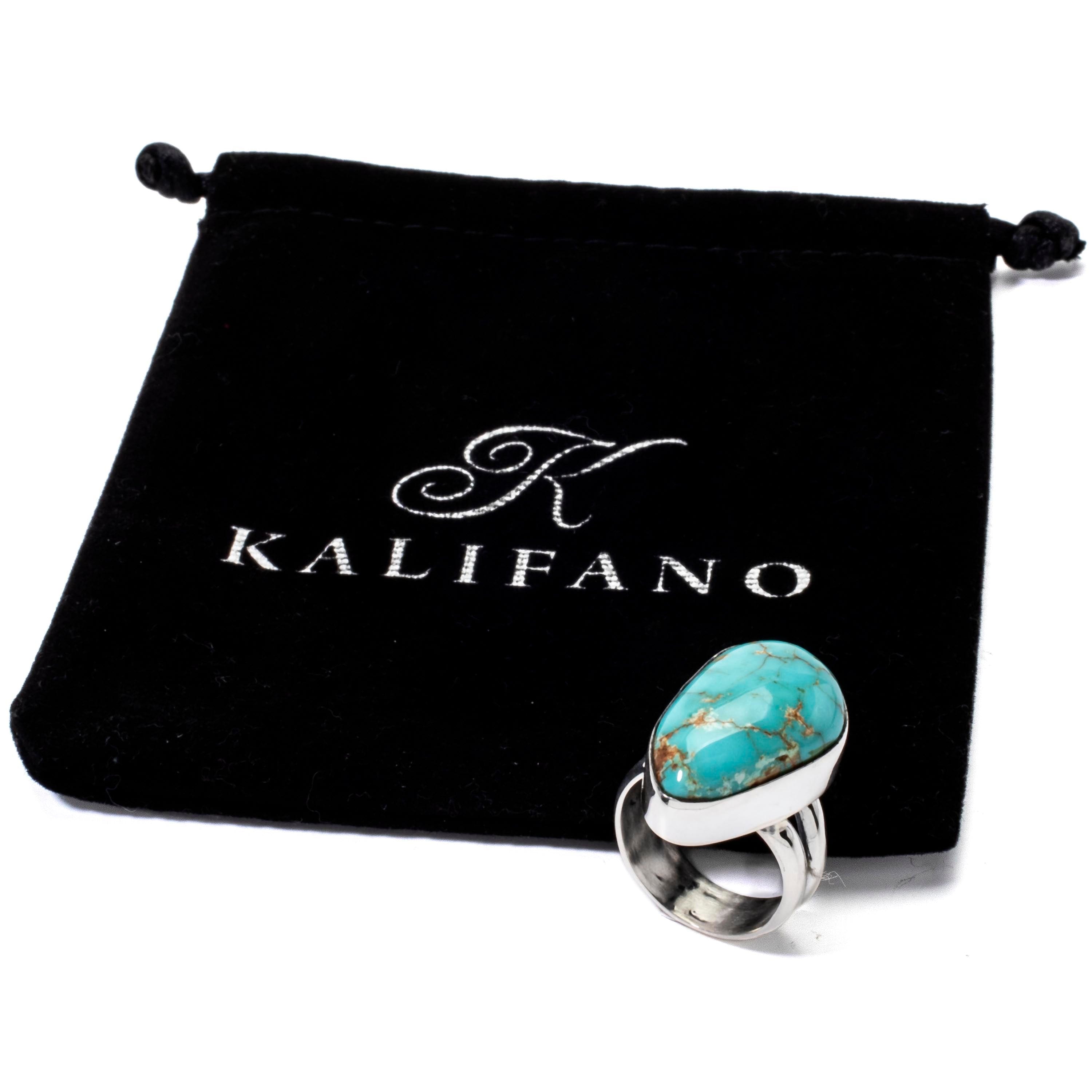 Kalifano Native American Jewelry 8 King Manassa Turquoise USA Handmade 925 Sterling Silver Ring NAR500.053.8