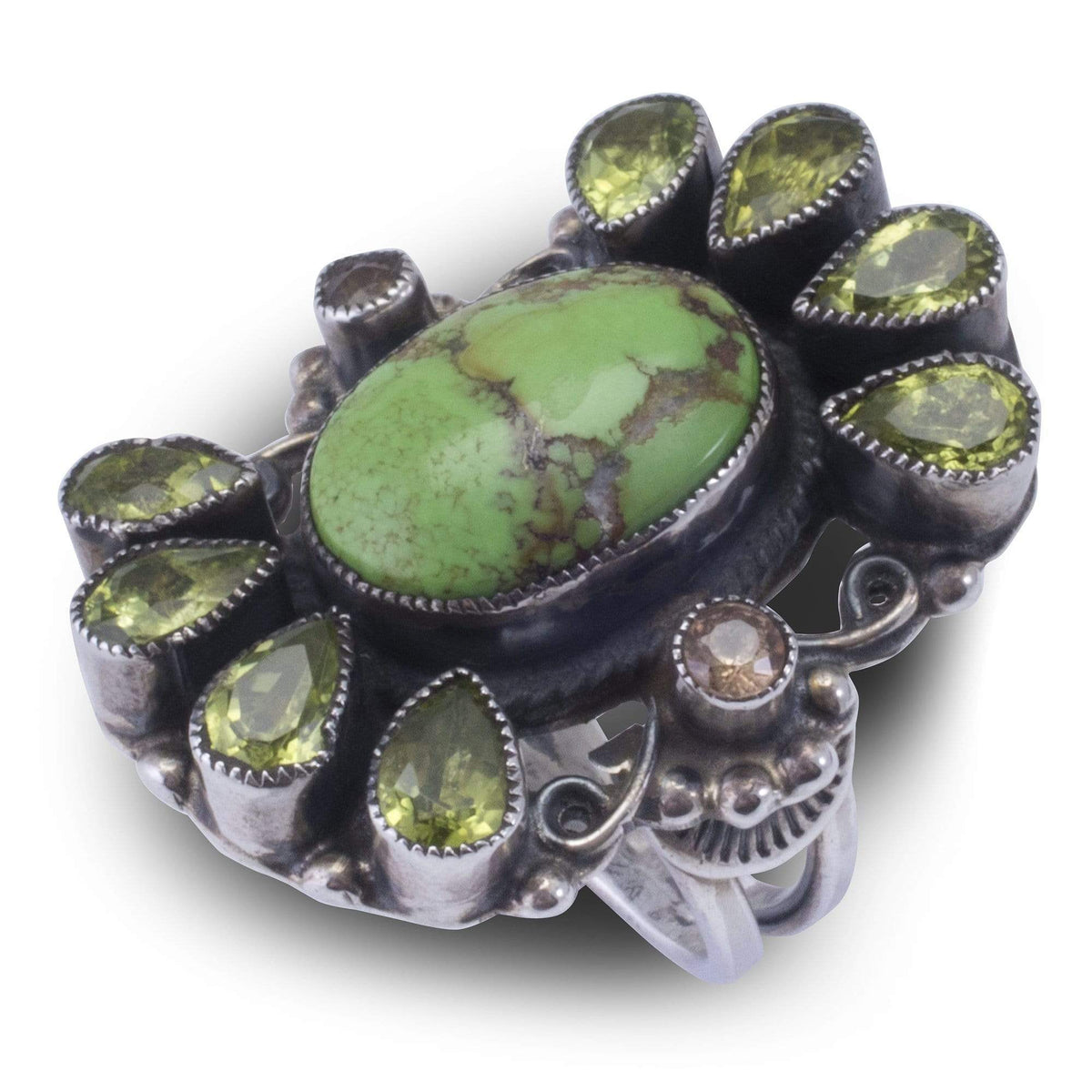 Kalifano Native American Jewelry 8 Leo Feeney Gaspite, Peridot, and Citrine USA Native American Made 925 Sterling Silver Ring NAR1200.009.8