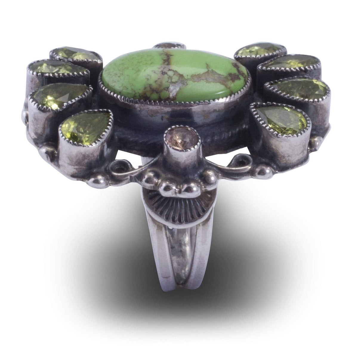 Kalifano Native American Jewelry 8 Leo Feeney Gaspite, Peridot, and Citrine USA Native American Made 925 Sterling Silver Ring NAR1200.009.8