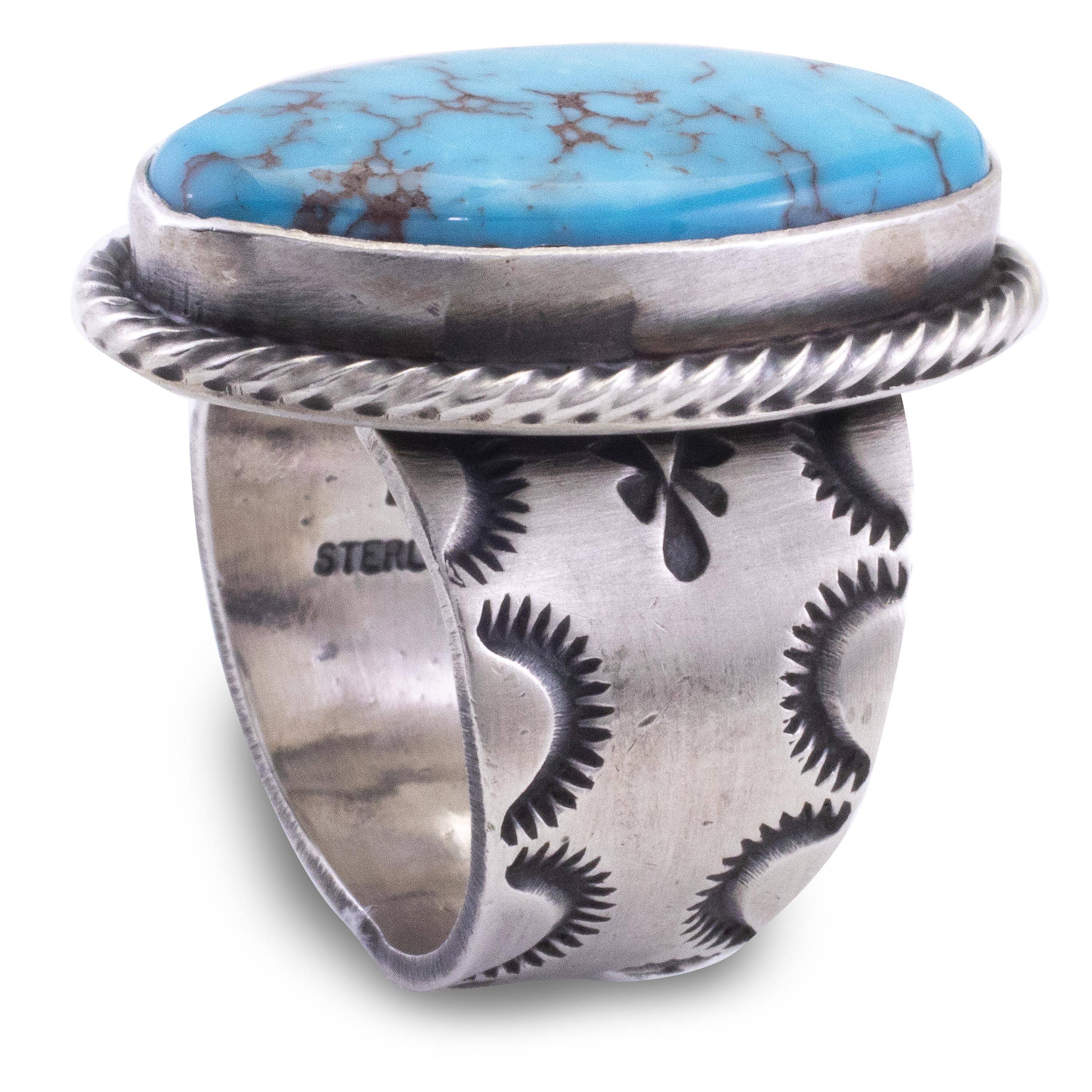 Kalifano Native American Jewelry 8 Prince Turquoise USA Native American Made 925 Sterling Silver Ring NAR1200.047.8