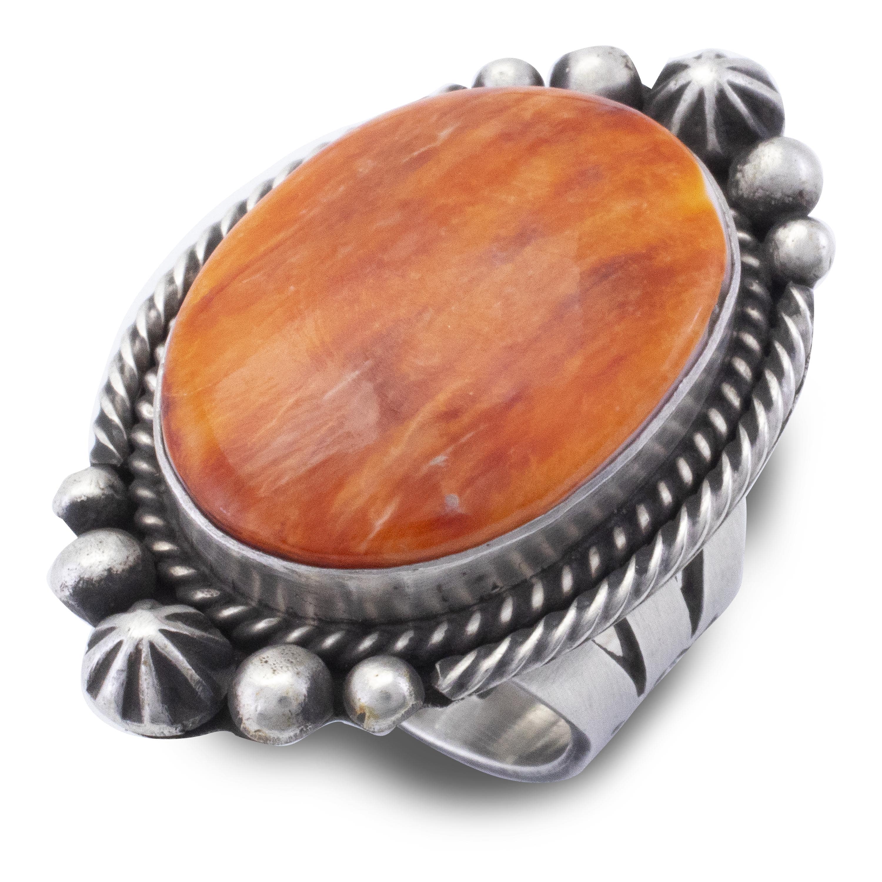 Kalifano Native American Jewelry 8 Randall Enditto Navajo Orange Spiny Oyster Shell USA Native American Made 925 Sterling Silver Ring NAR1200.038.8