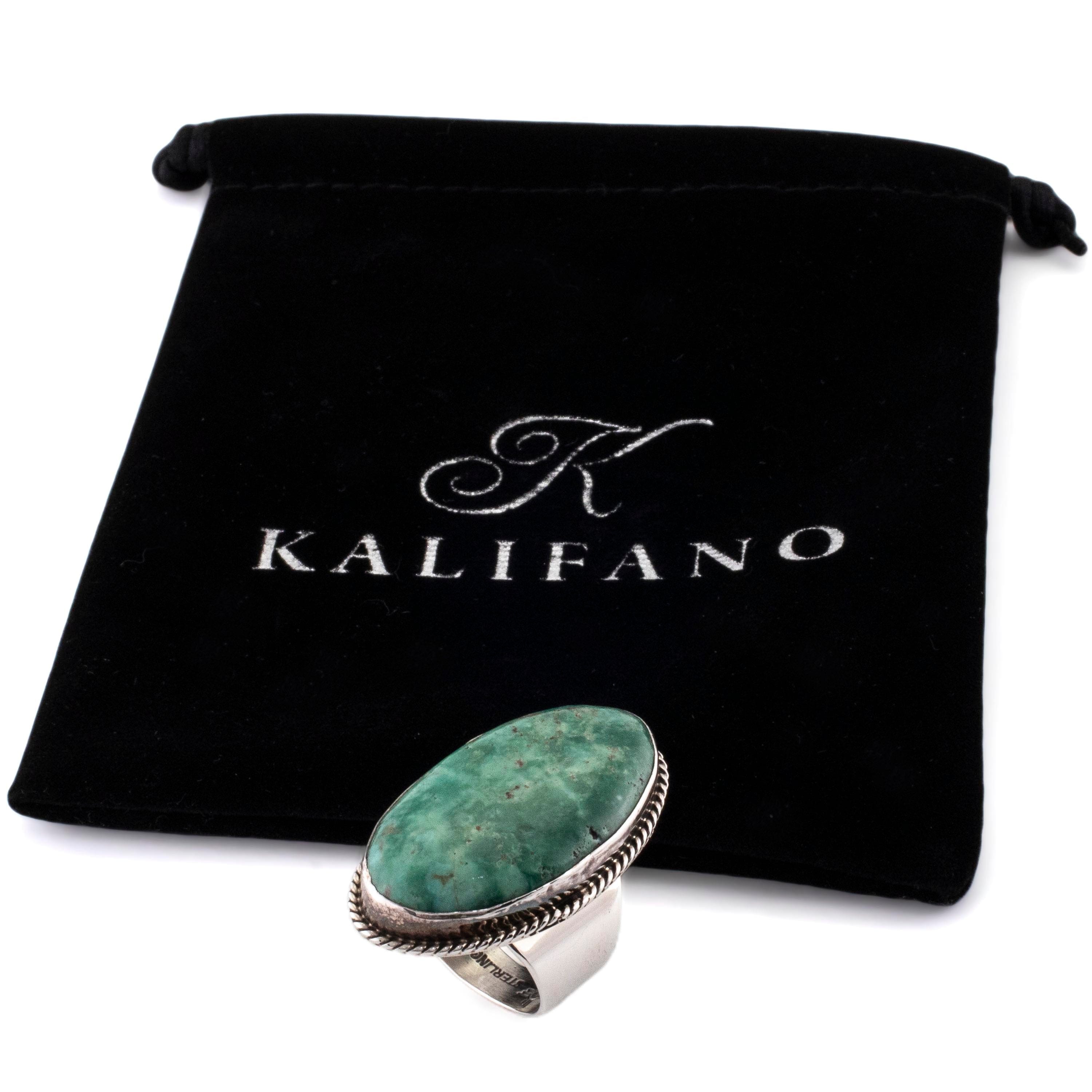 Kalifano Native American Jewelry 8 Ray Tafoya Navajo Green Campitos Turquoise USA Native American Made 925 Sterling Silver Adjustable Ring NAR400.090.8