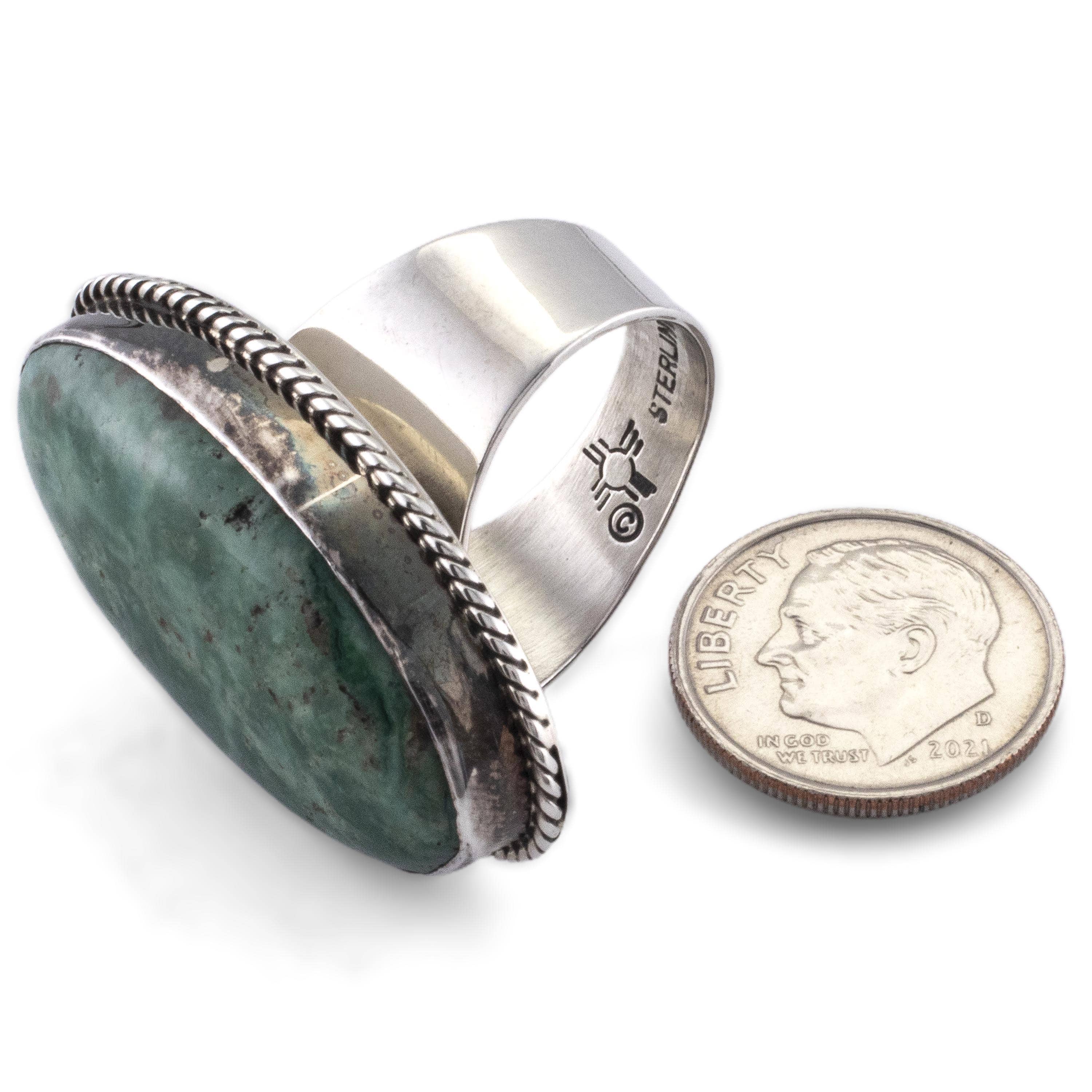 Kalifano Native American Jewelry 8 Ray Tafoya Navajo Green Campitos Turquoise USA Native American Made 925 Sterling Silver Adjustable Ring NAR400.090.8