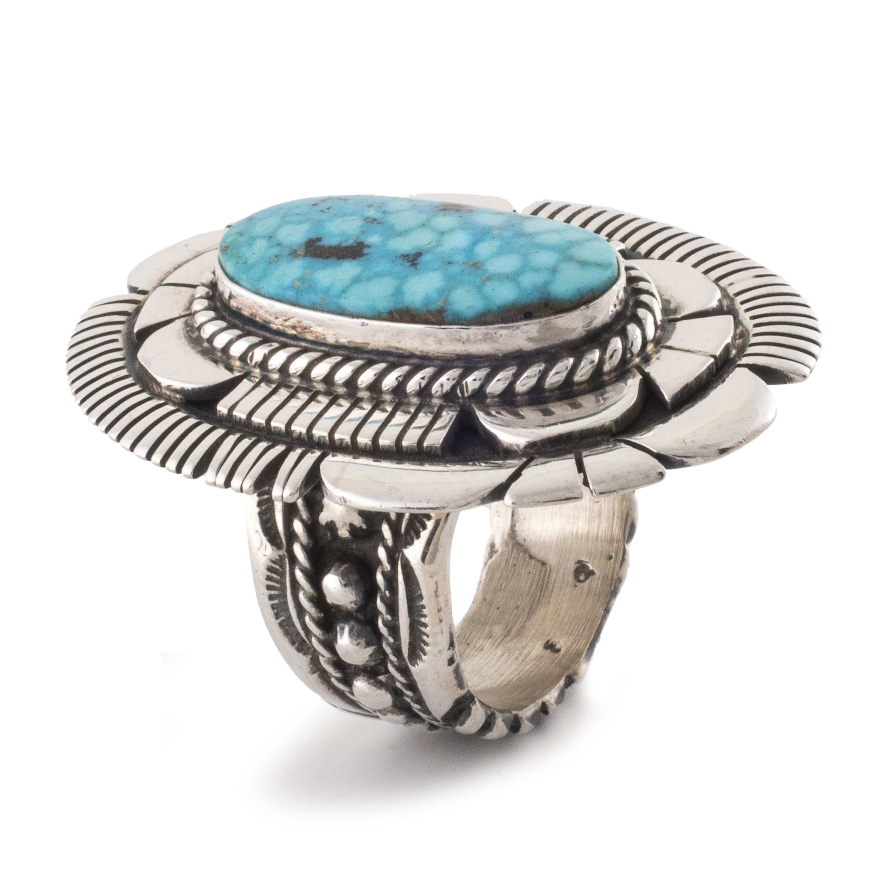 Kalifano Native American Jewelry 8 Russell Sam Kingman Turquoise USA Native American Made 925 Sterling Silver Ring NAR800.017.8