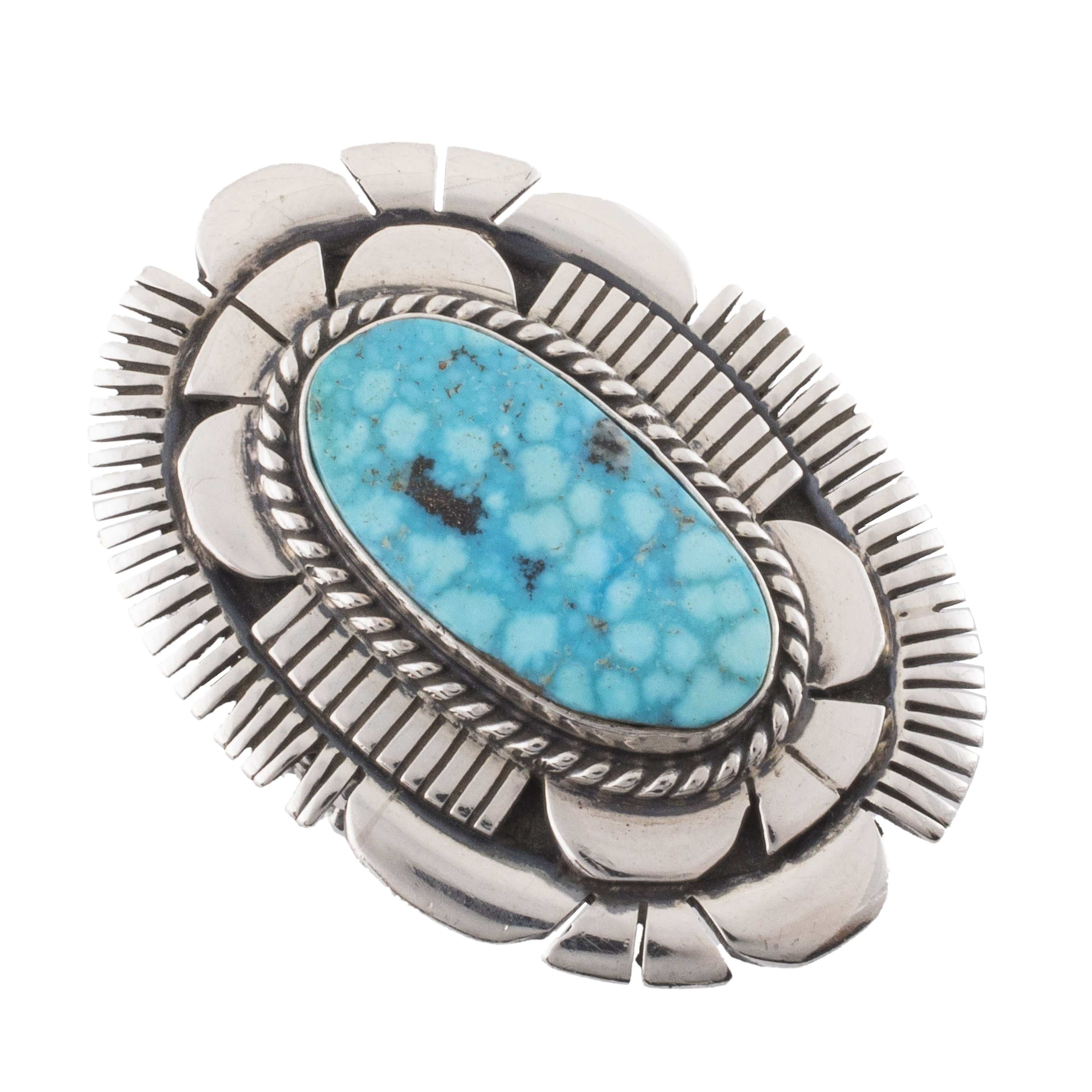 Kalifano Native American Jewelry 8 Russell Sam Kingman Turquoise USA Native American Made 925 Sterling Silver Ring NAR800.017.8