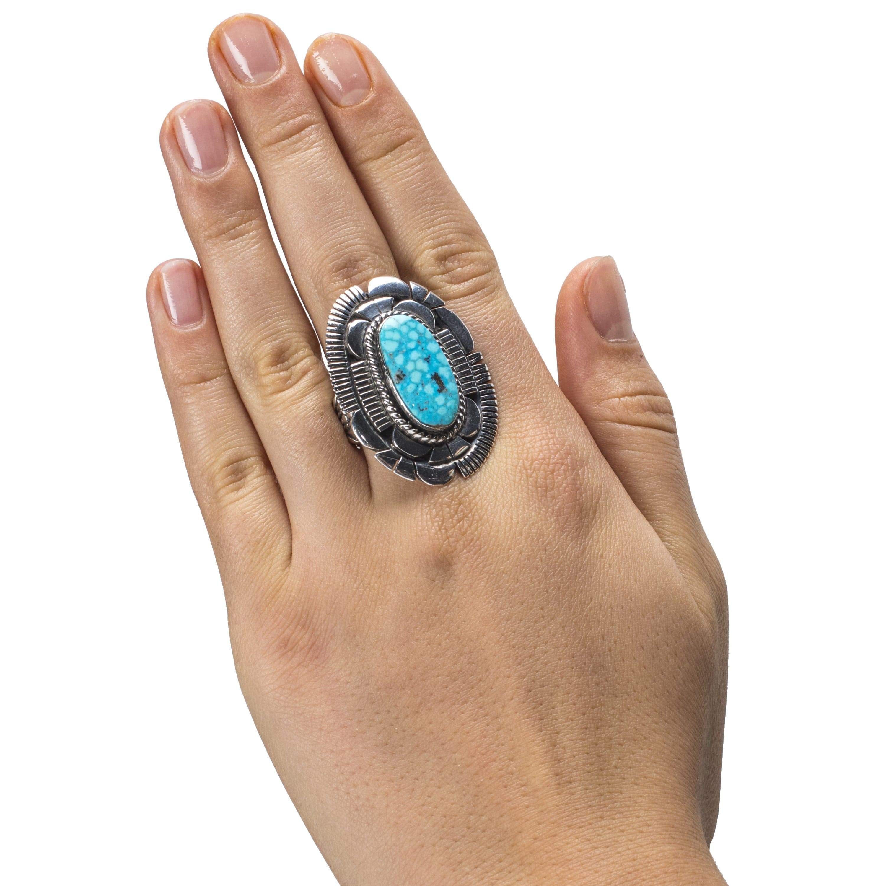 Natural Kingman Turquoise Stone & .925 good Silver Ring, Size 8 Handmade in Mexico