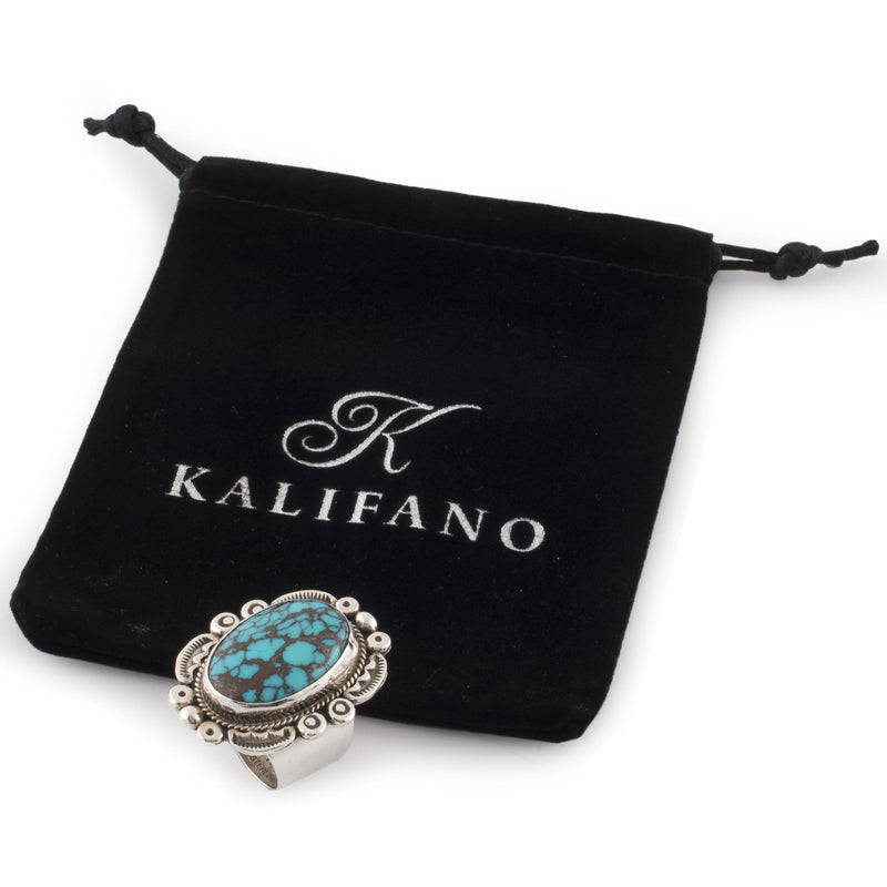 Kalifano Native American Jewelry 9 Carico Lake Turquoise USA Native American Made 925 Sterling Silver Adjustable Ring NAR1200.020.9