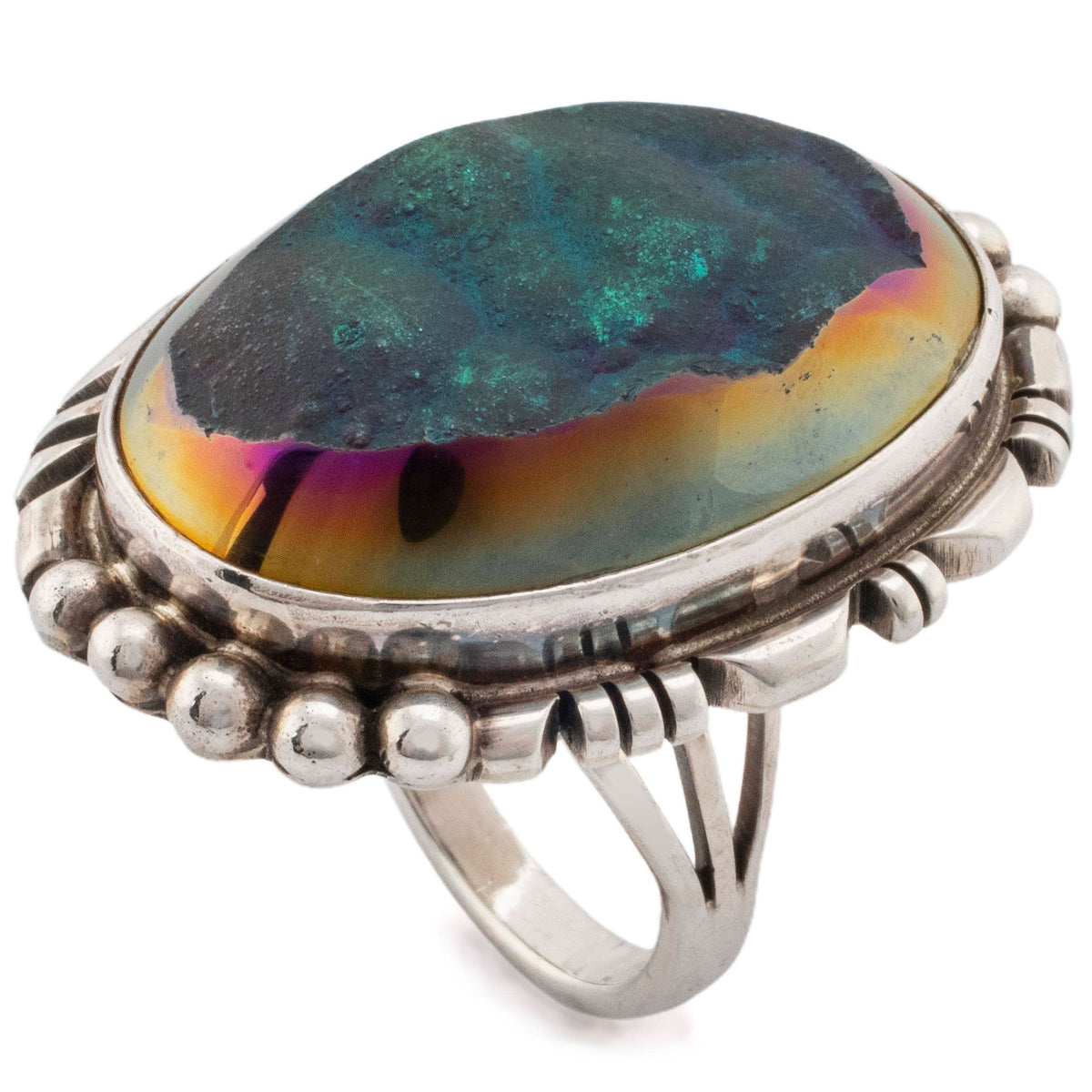 Kalifano Native American Jewelry 9 Danny Clark Druzy Agate USA Native American Made 925 Sterling Silver Ring NAR600.031.9