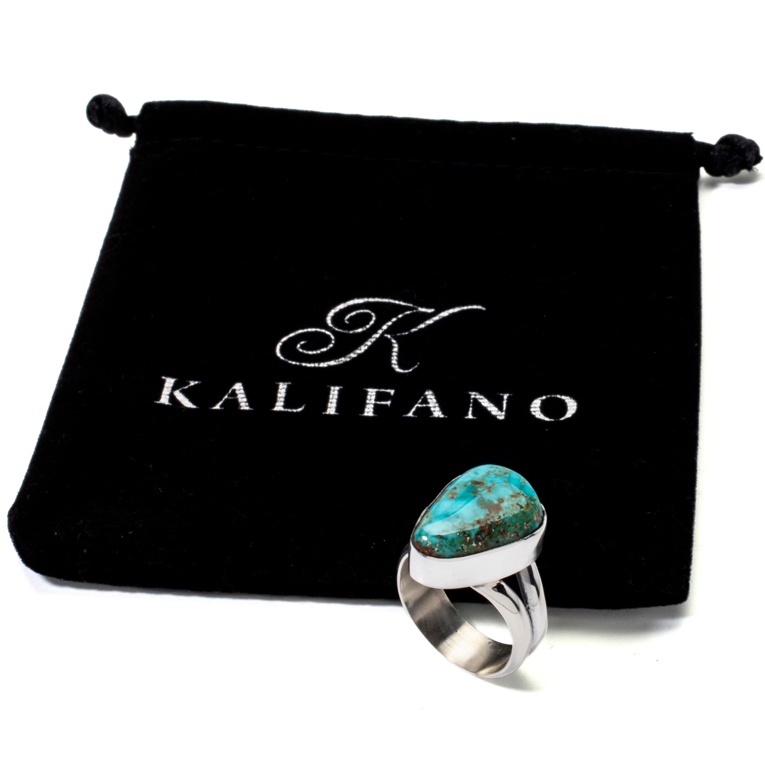 Kalifano Native American Jewelry 9 King Manassa Turquoise USA Handmade 925 Sterling Silver Ring NAR500.056.9