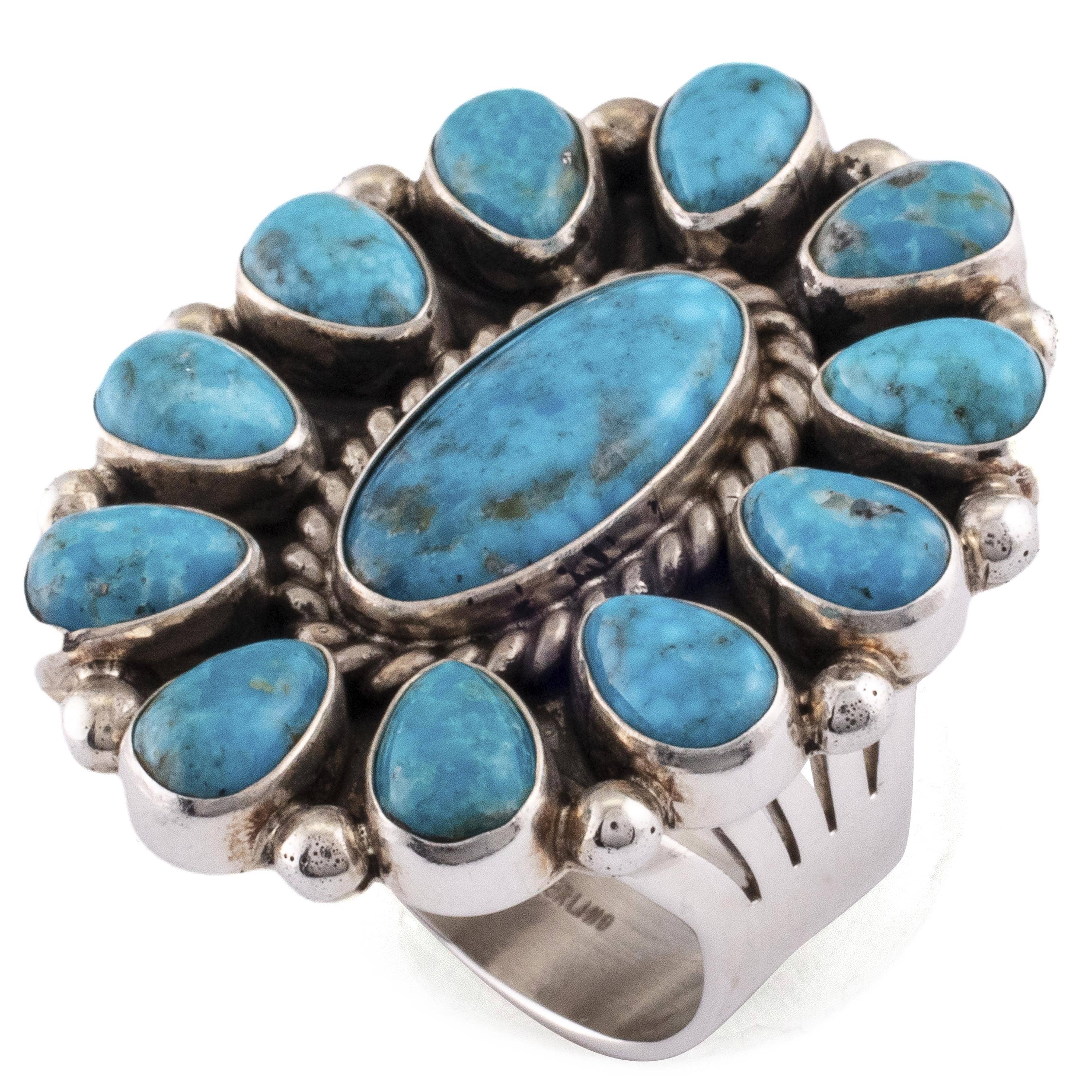 Kalifano Native American Jewelry 9 Lucinda Linkin Water-Web Kingman Turquoise USA Native American Made 925 Sterling Silver Ring NAR1100.009.9