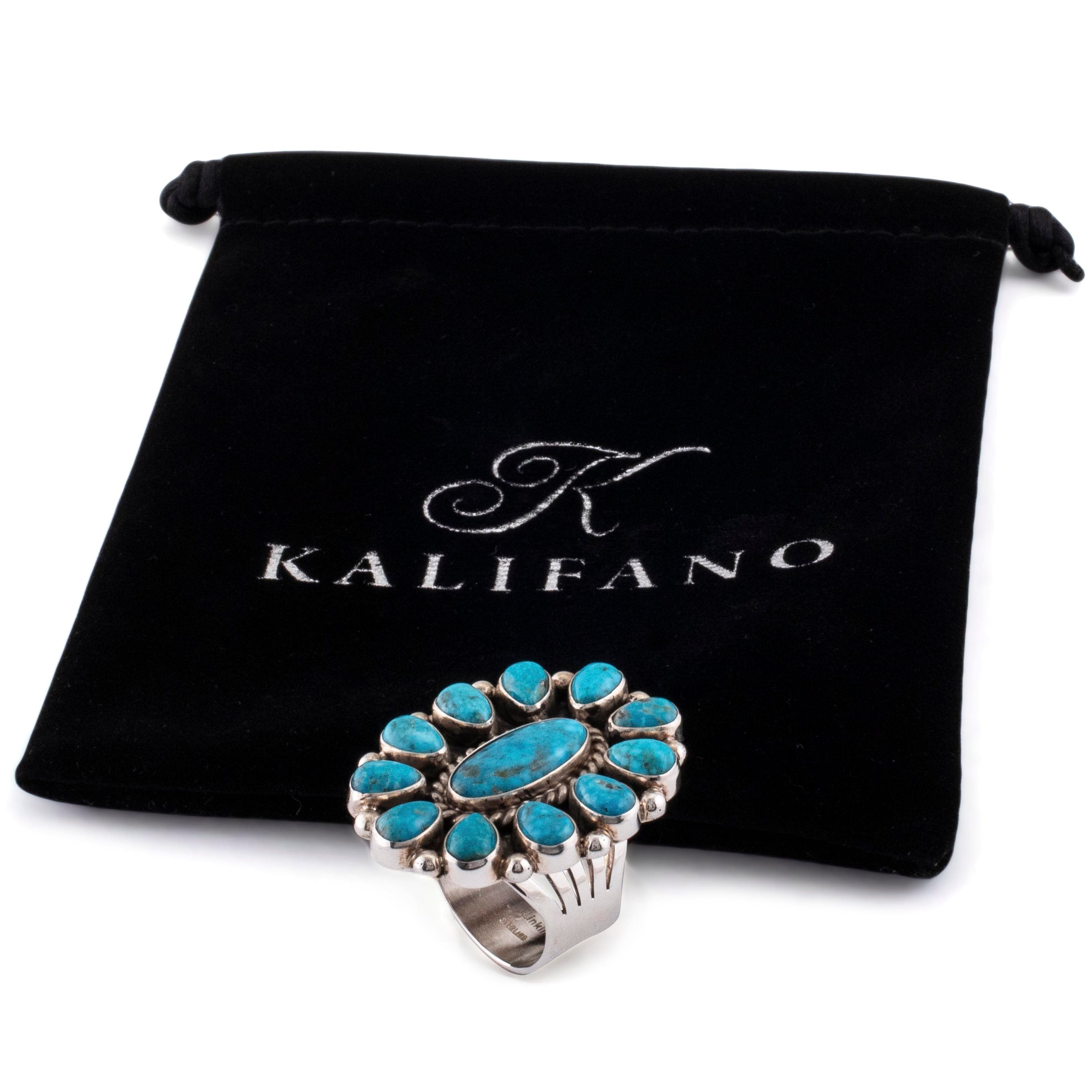Kalifano Native American Jewelry 9 Lucinda Linkin Water-Web Kingman Turquoise USA Native American Made 925 Sterling Silver Ring NAR1100.009.9