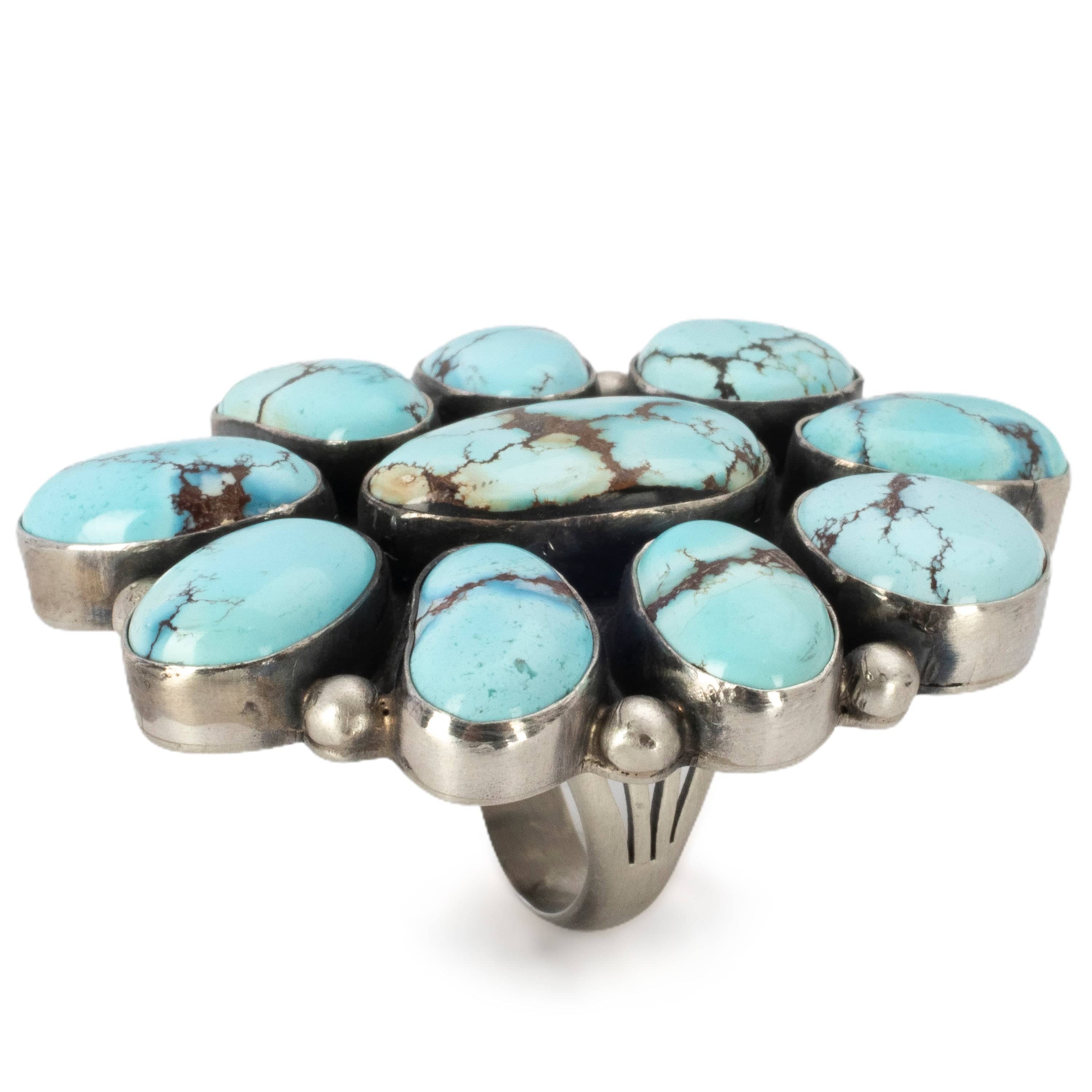 Kalifano Native American Jewelry 9 Paul Livingston Navajo Golden Hills Turquoise USA Native American Made 925 Sterling Silver Ring NAR3600.001.9