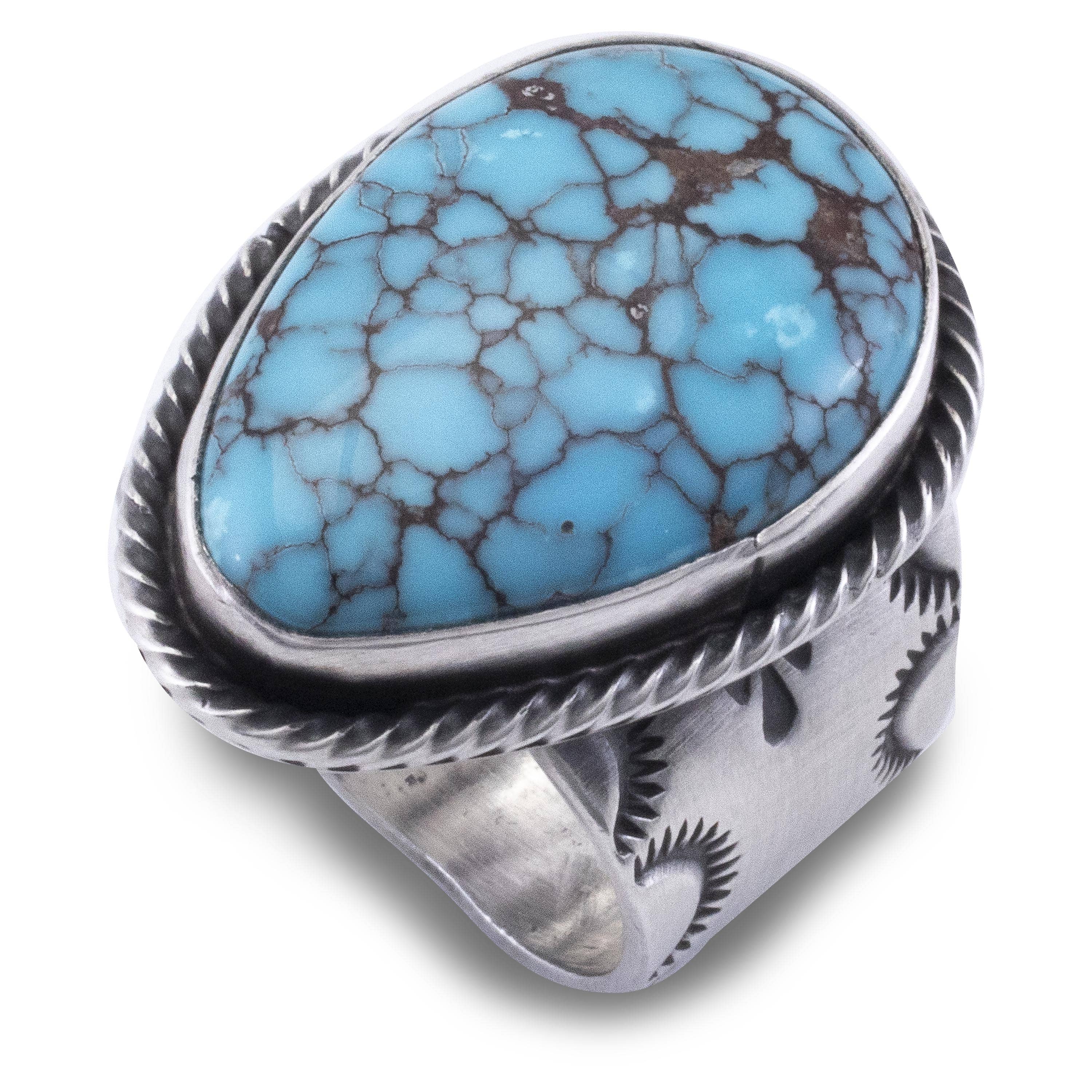Kalifano Native American Jewelry 9 Prince Turquoise Teardrop USA Native American Made 925 Sterling Silver Ring NAR1200.049.9
