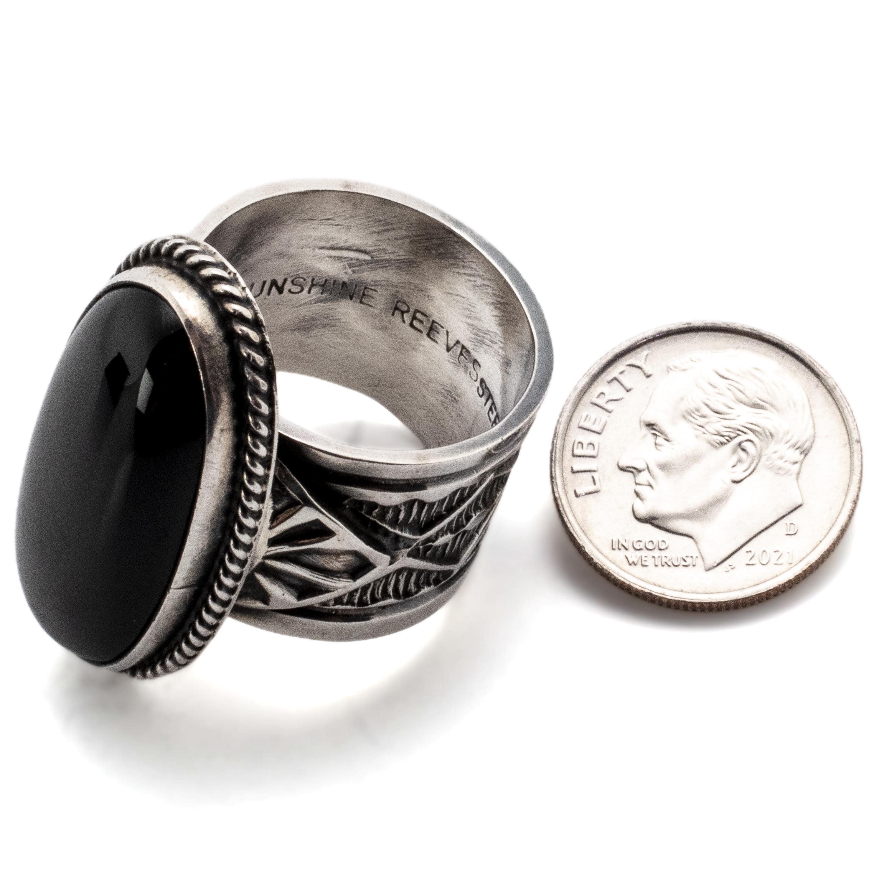 Kalifano Native American Jewelry 9 Sunshine Reeves Black Onyx USA Native American Made 925 Sterling Silver Ring NAR1400.017.9