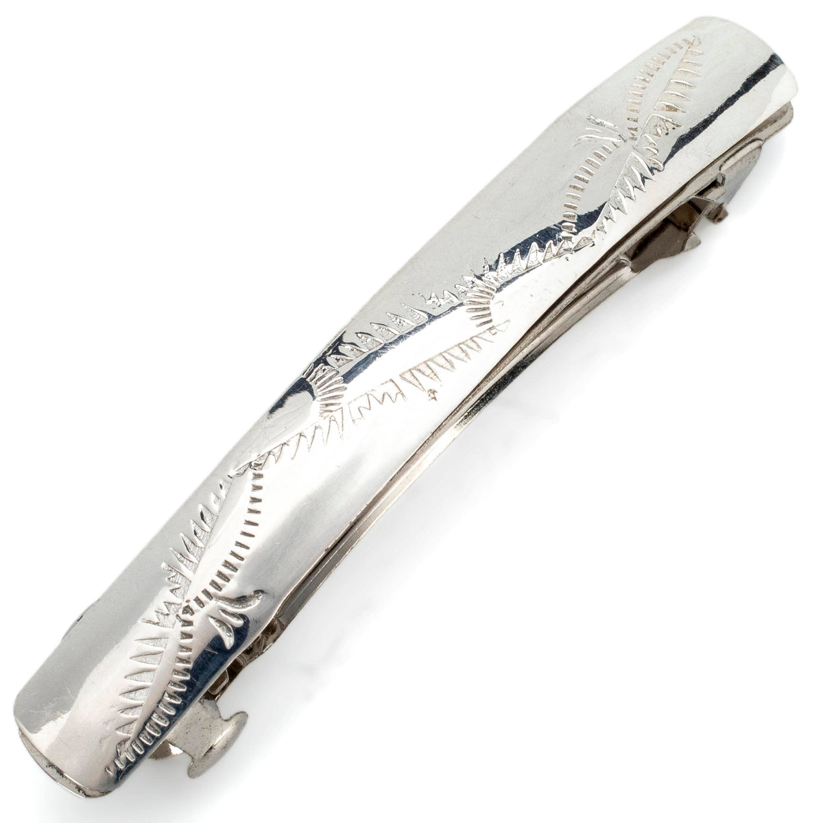 Sterling 925 Silver, Stamped Hair Clip w/ Rose Quartz Cabochons 3.75\