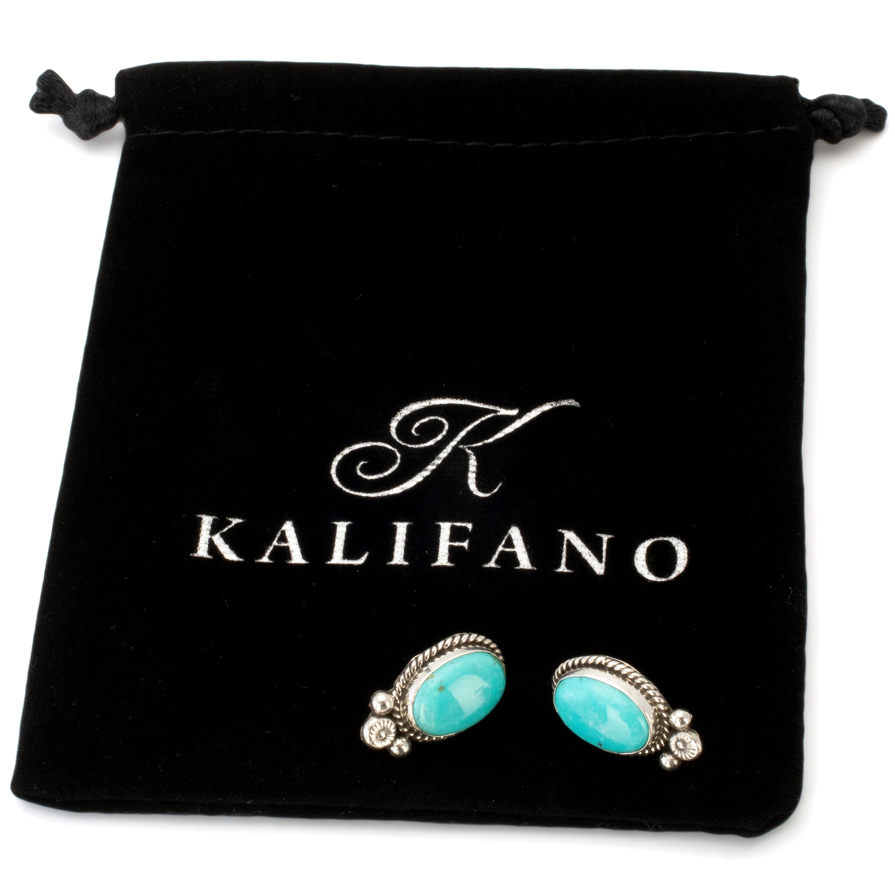 Kalifano Native American Jewelry Abellene Bah Navajo Kingman Turquoise Oval USA Native American Made 925 Sterling Silver Earrings with Stud Backing NAE300.019