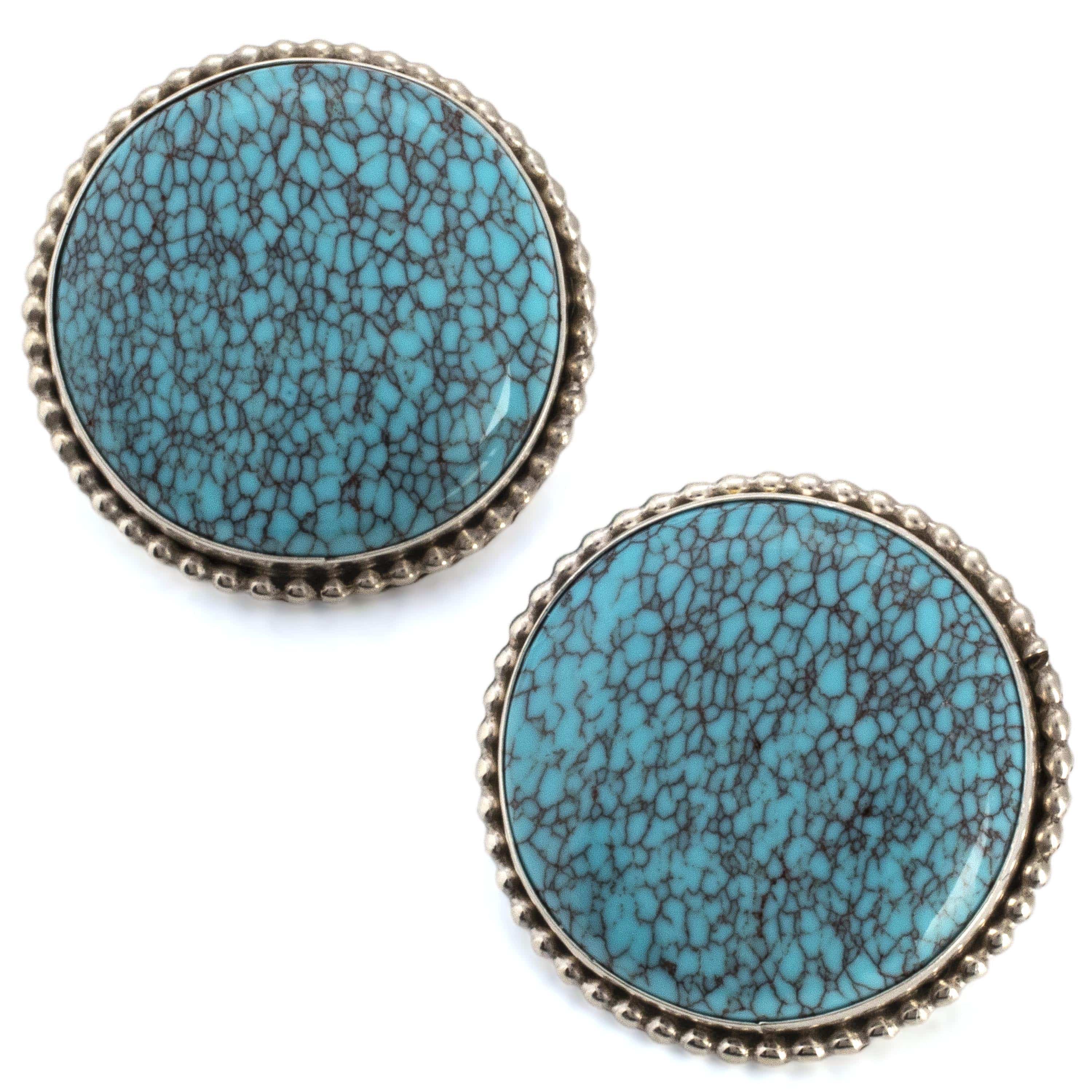 Kalifano Native American Jewelry Anderson Parkett Egyptian Turquoise Circular Navajo USA Native American Made Sterling Silver Earrings NAE900.004