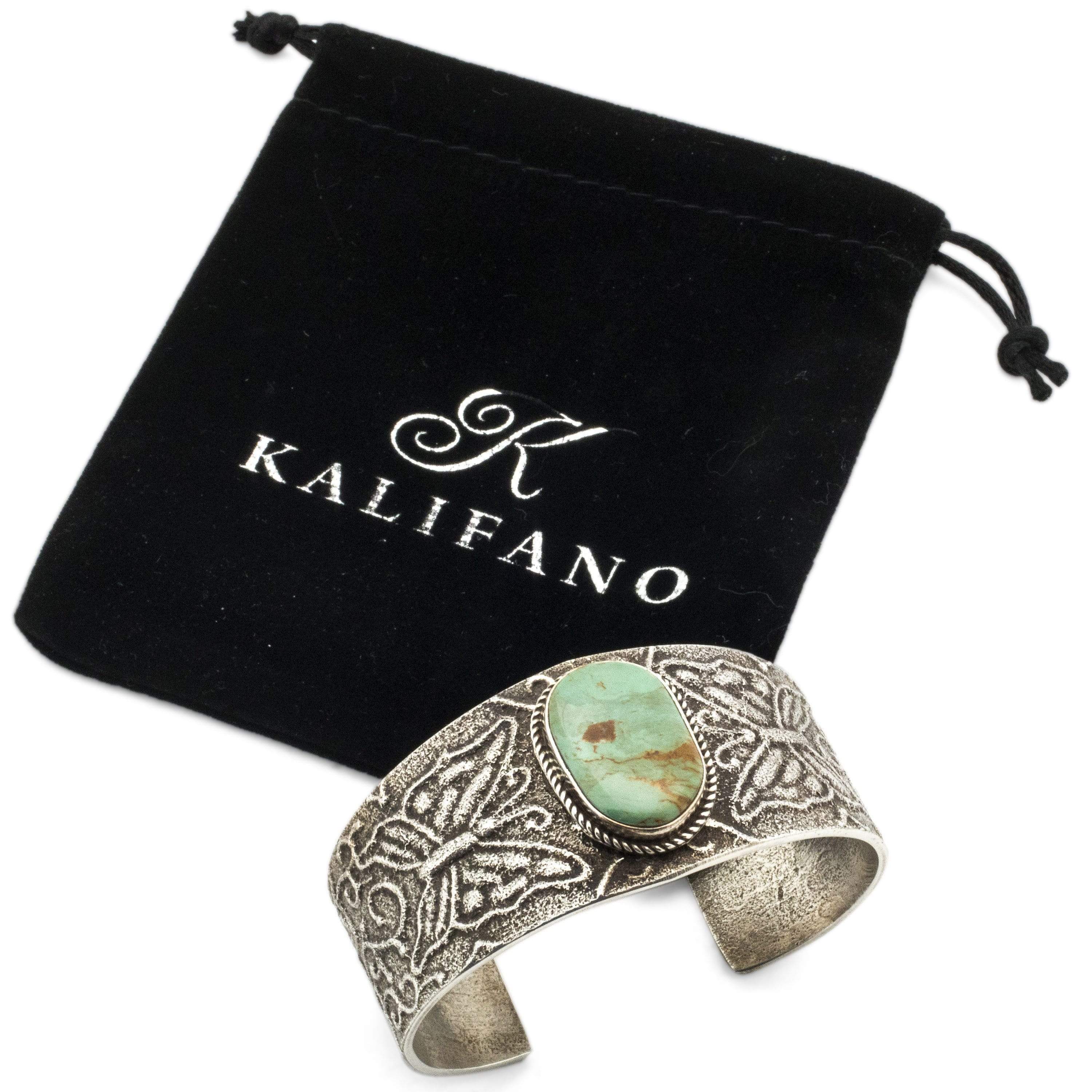 Kalifano Native American Jewelry Anthony Bowman Green Kingman Turquoise USA Native American Made 925 Sterling Silver Cuff NAB2250.002