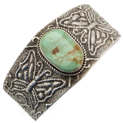 Kalifano Native American Jewelry Anthony Bowman Green Kingman Turquoise USA Native American Made 925 Sterling Silver Cuff NAB2250.002