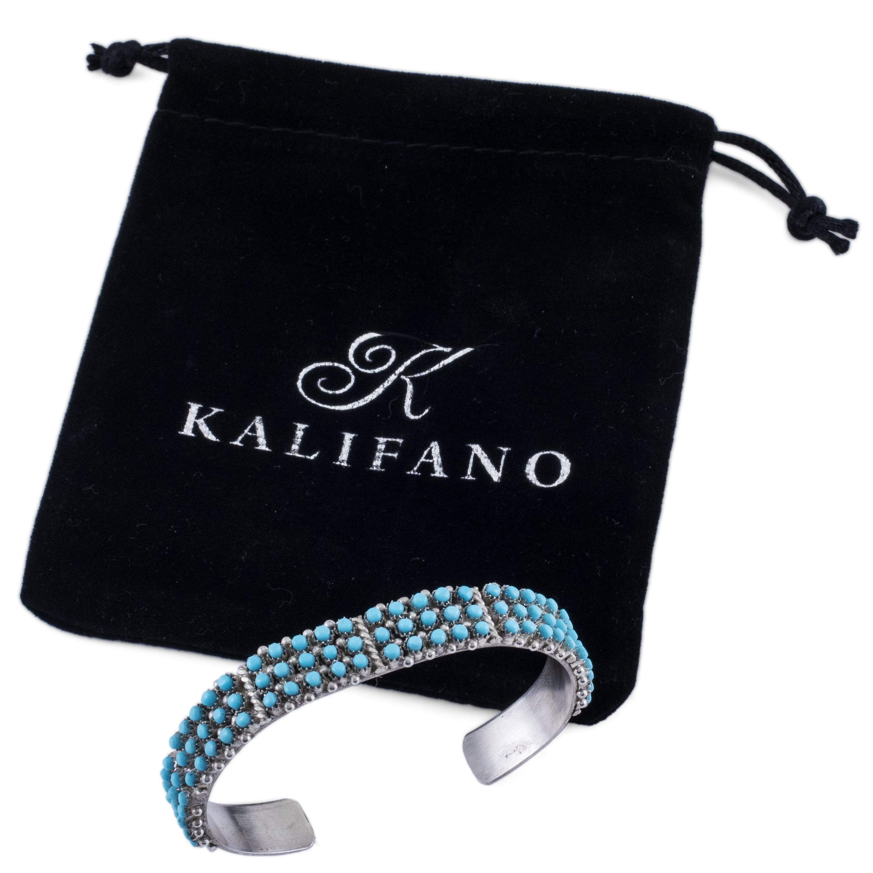 Kalifano Native American Jewelry April Haloo Kingman Turquoise Zuni Petit Point USA Native American Made 925 Sterling Silver Cuff NAB2100.002