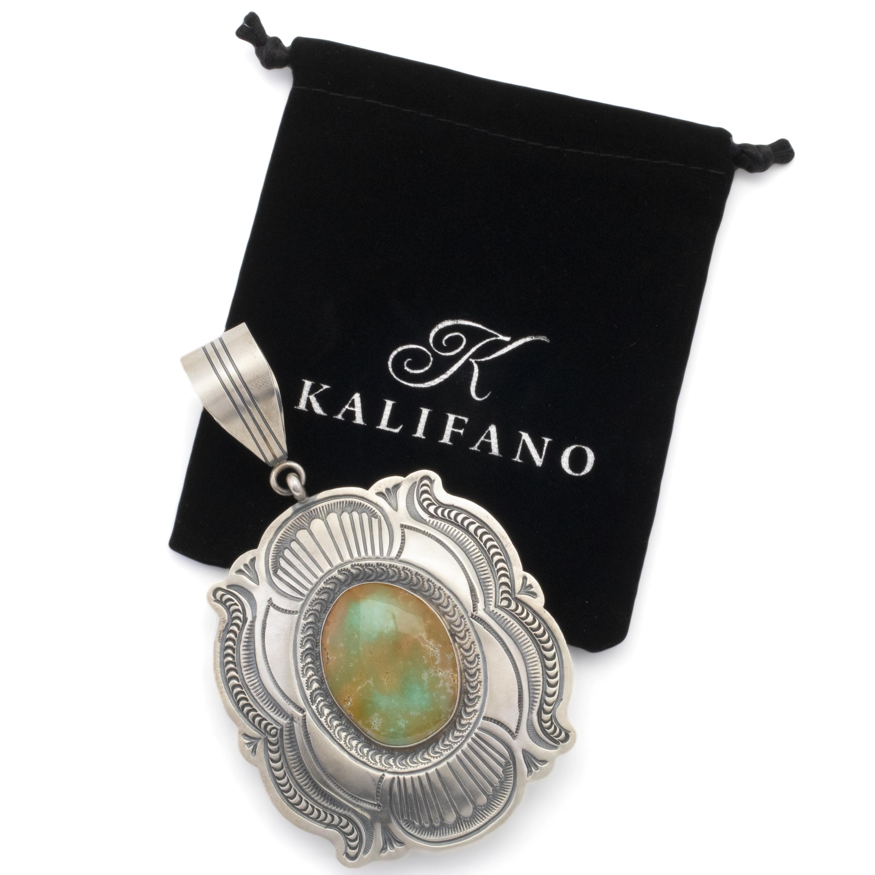 Kalifano Native American Jewelry Arnold Blackgoat Navajo Carico Lake Turquoise USA Native American Made 925 Sterling Silver Pendant NAN1900.005