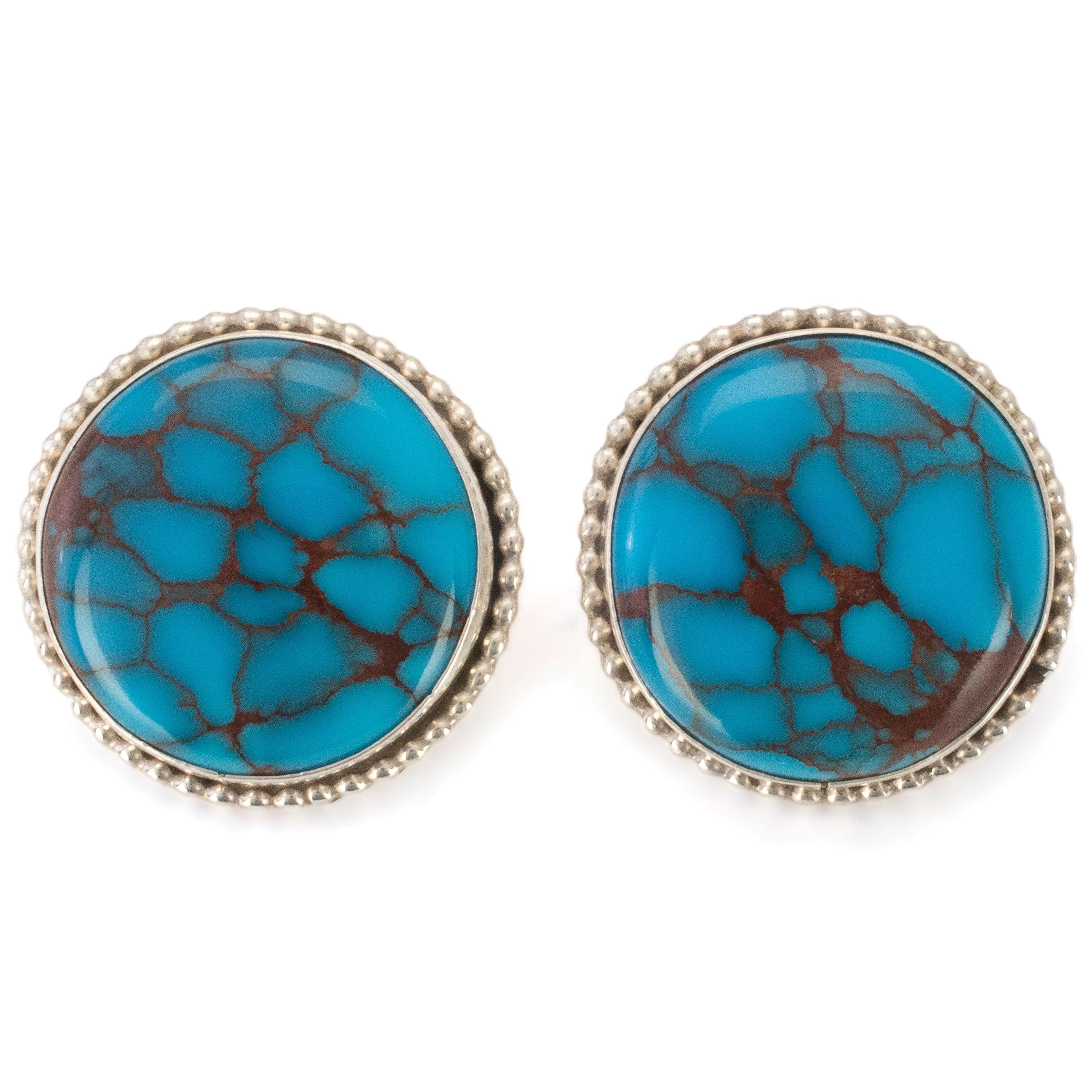 Kalifano Native American Jewelry Art Platero Prince Turquoise Circular USA Native American Made 925 Sterling Silver Earrings with Stud Backing NAE1800.003