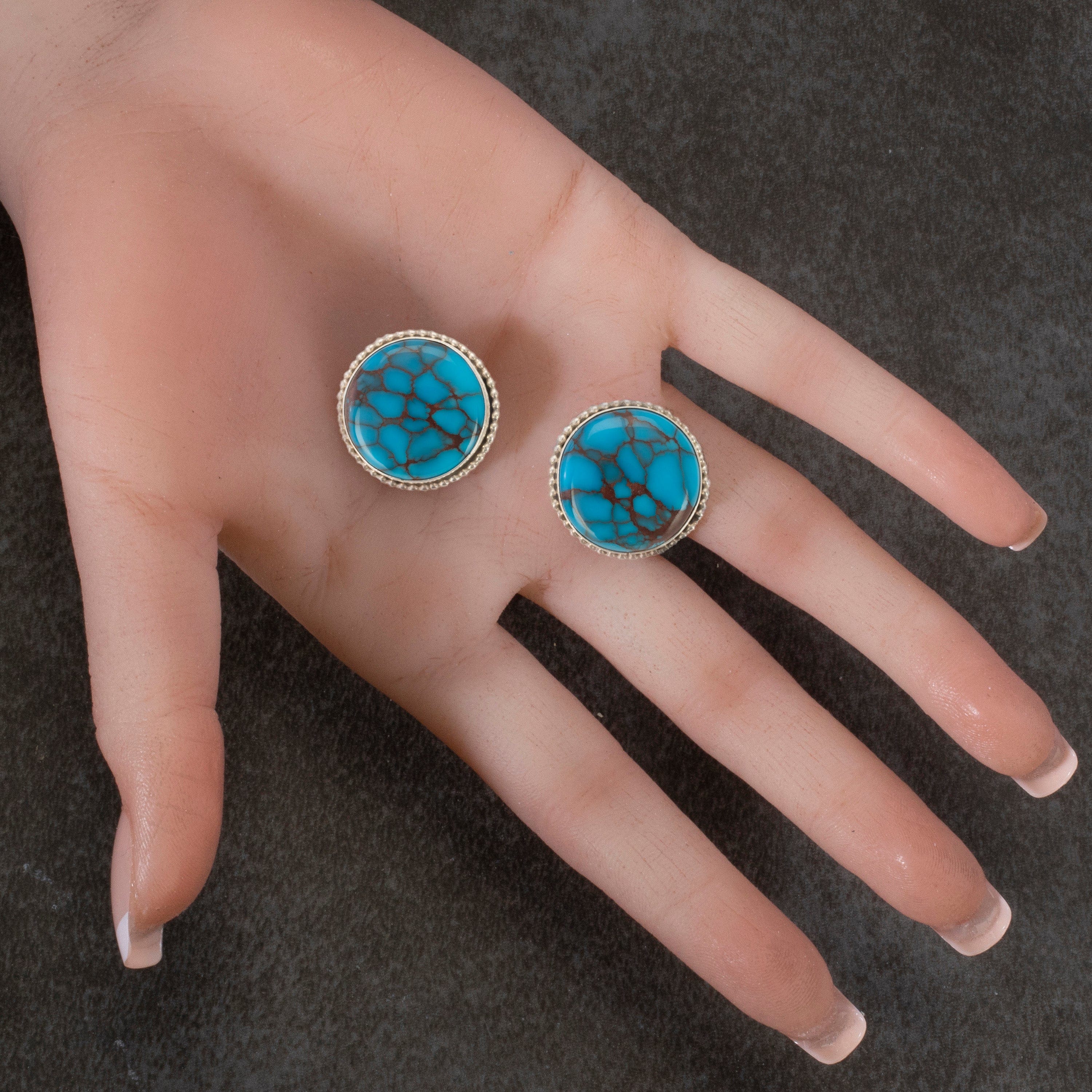 Kalifano Native American Jewelry Art Platero Prince Turquoise Circular USA Native American Made 925 Sterling Silver Earrings with Stud Backing NAE1800.003