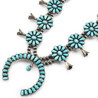 Bea Tom Kingman Turquoise Squash Blossom USA Native American Made 925 Sterling Silver Necklace Main Image