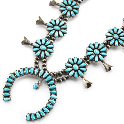 Kalifano Native American Jewelry Bea Tom Kingman Turquoise Squash Blossom USA Native American Made 925 Sterling Silver Necklace NAN15000.007