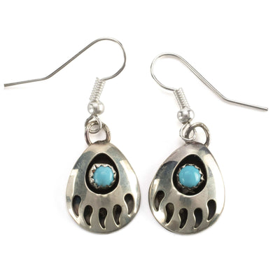 Kalifano Native American Jewelry Bear Claw with Turquoise Inlay USA Native American Made 925 Sterling Silver Earrings with French Hook NAE80.001