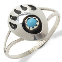 Bear Claw with Turquoise Inlay USA Native American Made Sterling Silver Ring Main Image